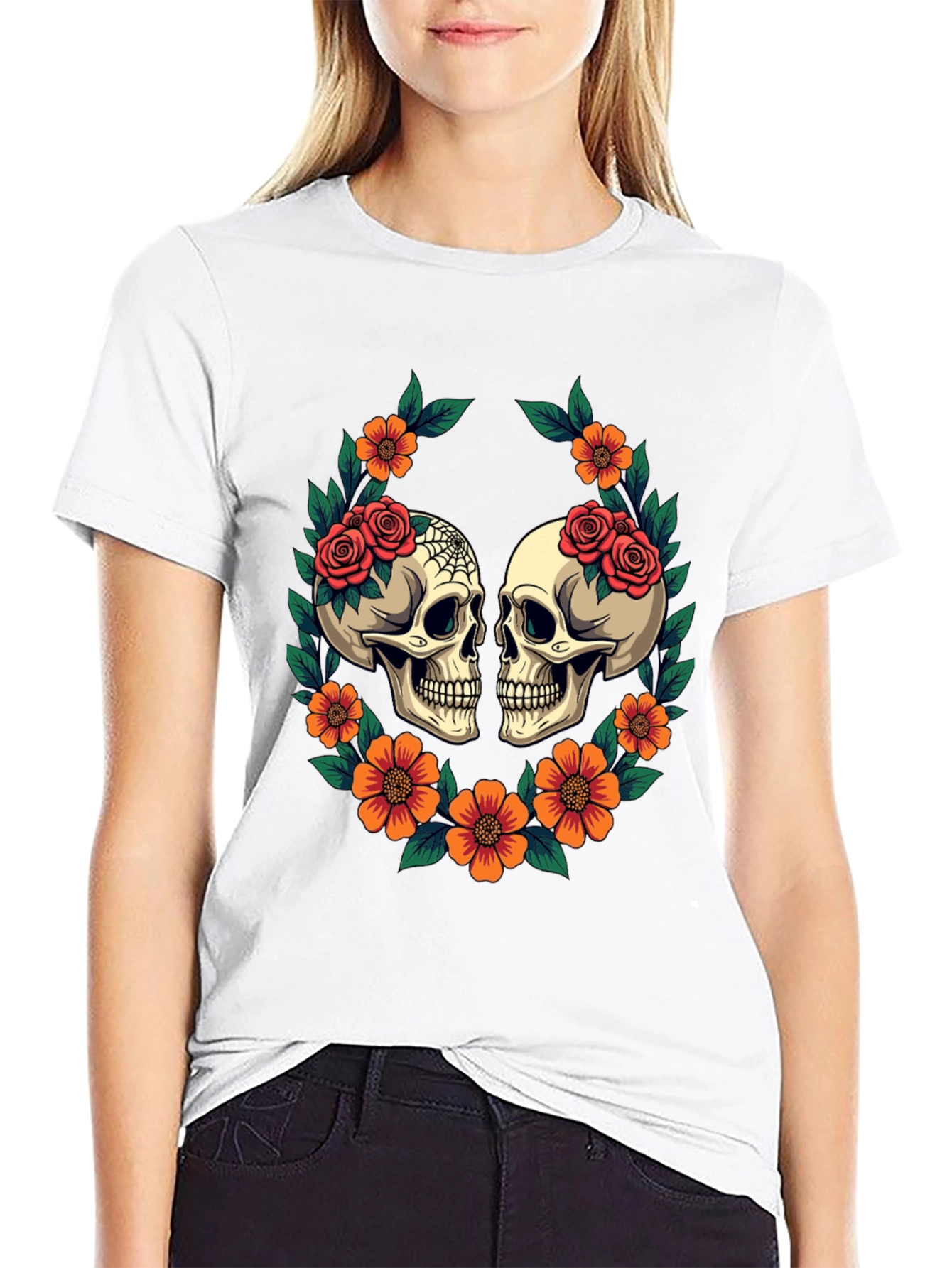 Skull & Floral Graphic T-Shirt - Gothic Style