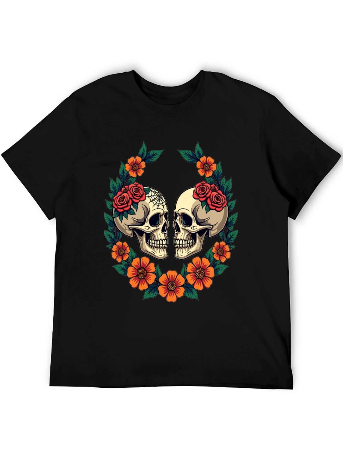 Skull & Floral Graphic T-Shirt - Gothic Style