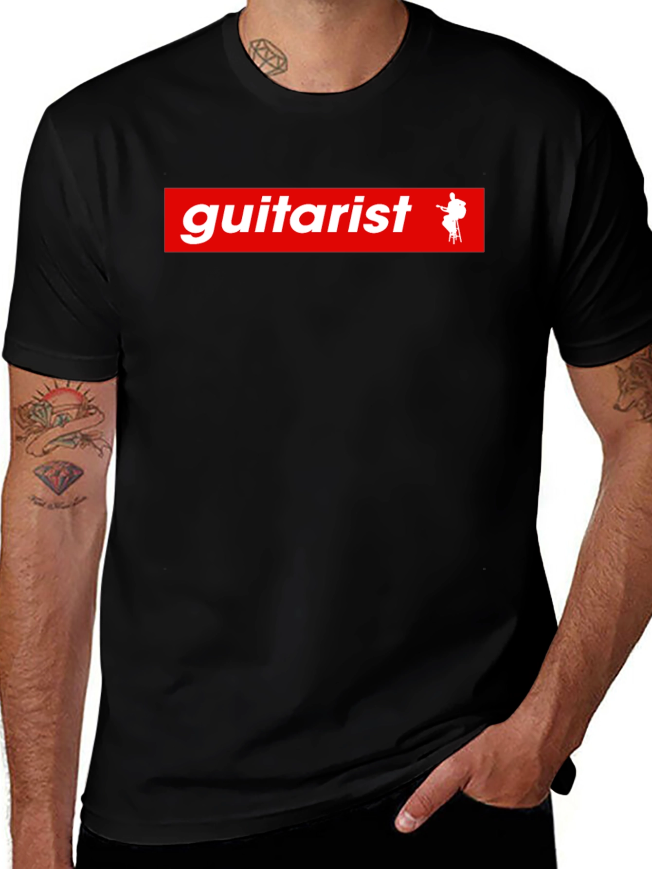 Guitarist Red Box Logo Black T-Shirt