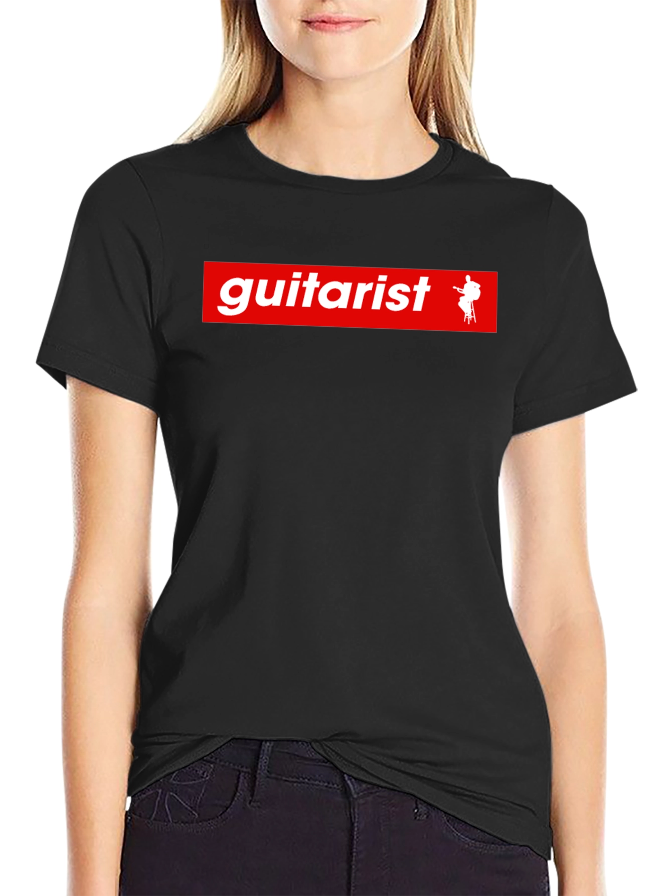 Guitarist Red Box Logo Black T-Shirt