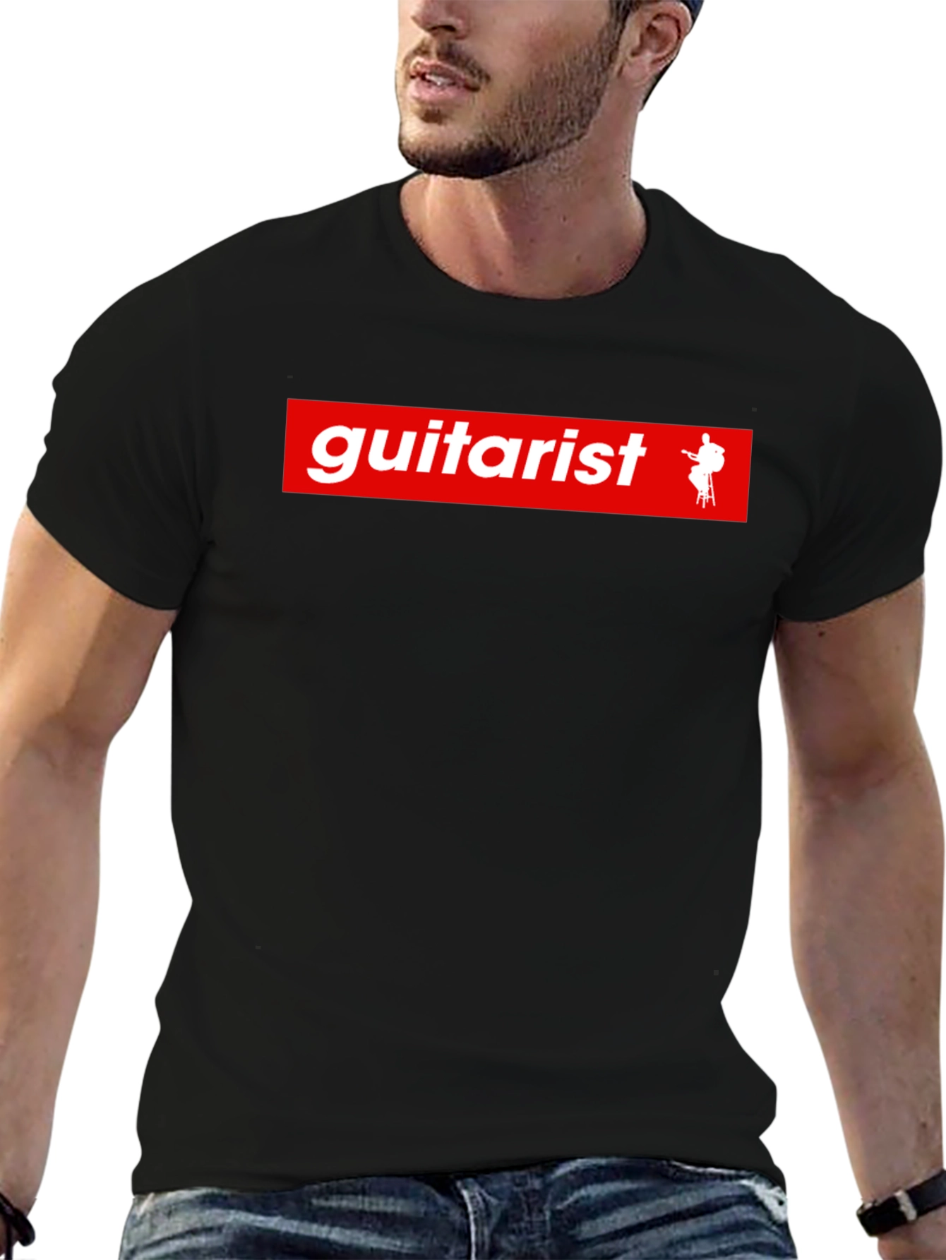 Guitarist Red Box Logo Black T-Shirt