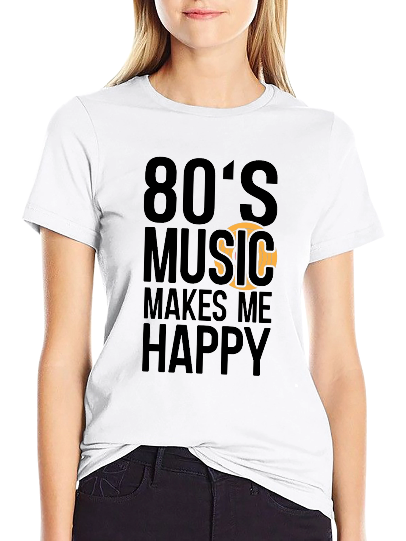 80s Music Makes Me Happy Black T-Shirt