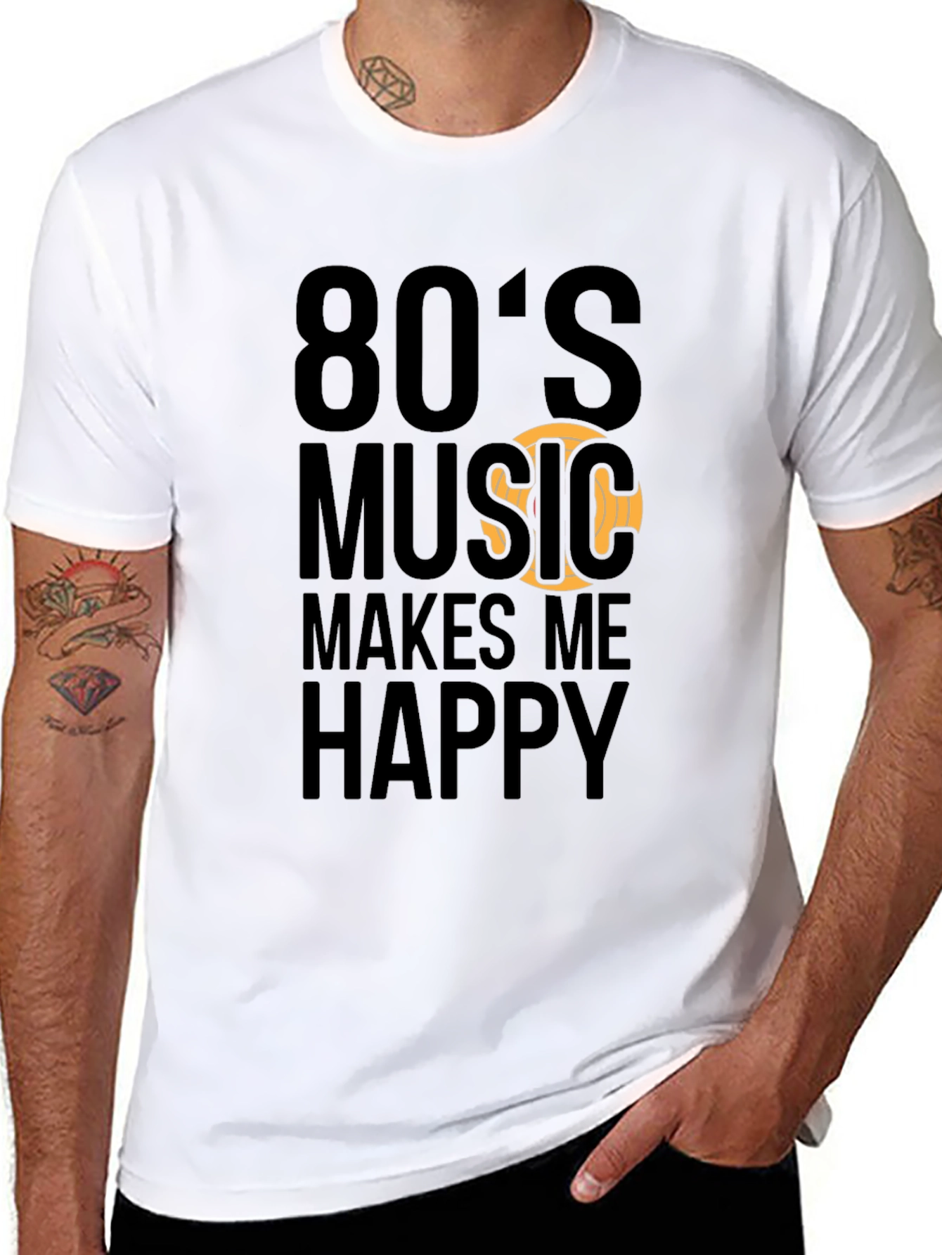 80s Music Makes Me Happy Black T-Shirt