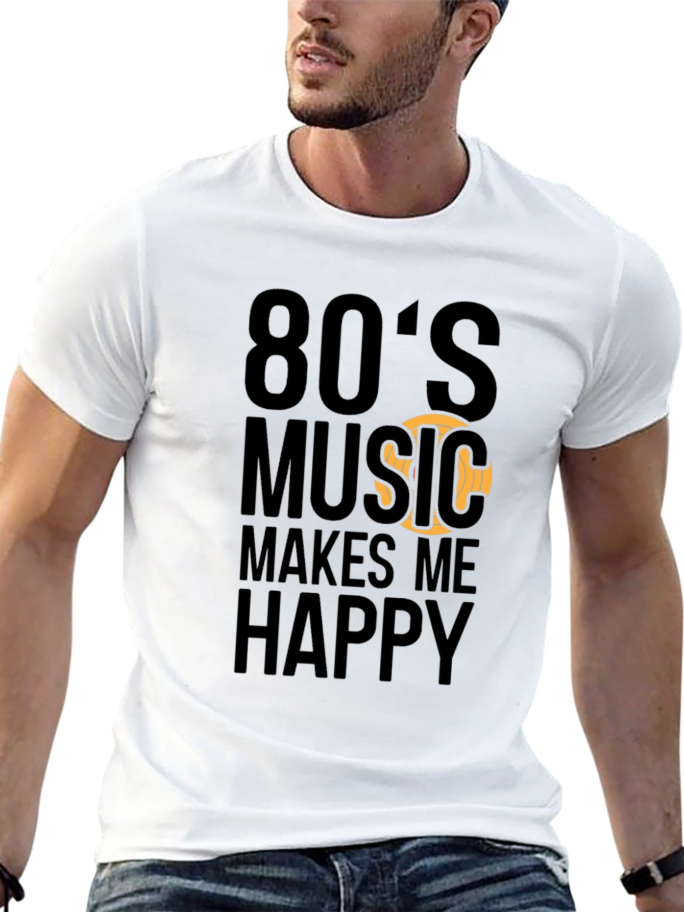 80s Music Makes Me Happy Black T-Shirt