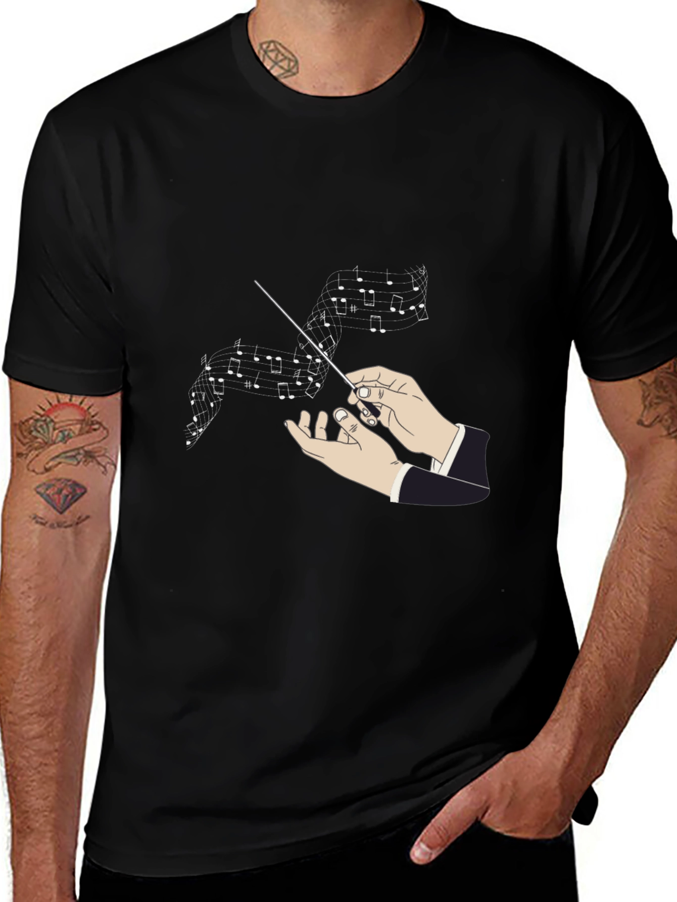 Conductor Music Notes Graphic Black T-Shirt