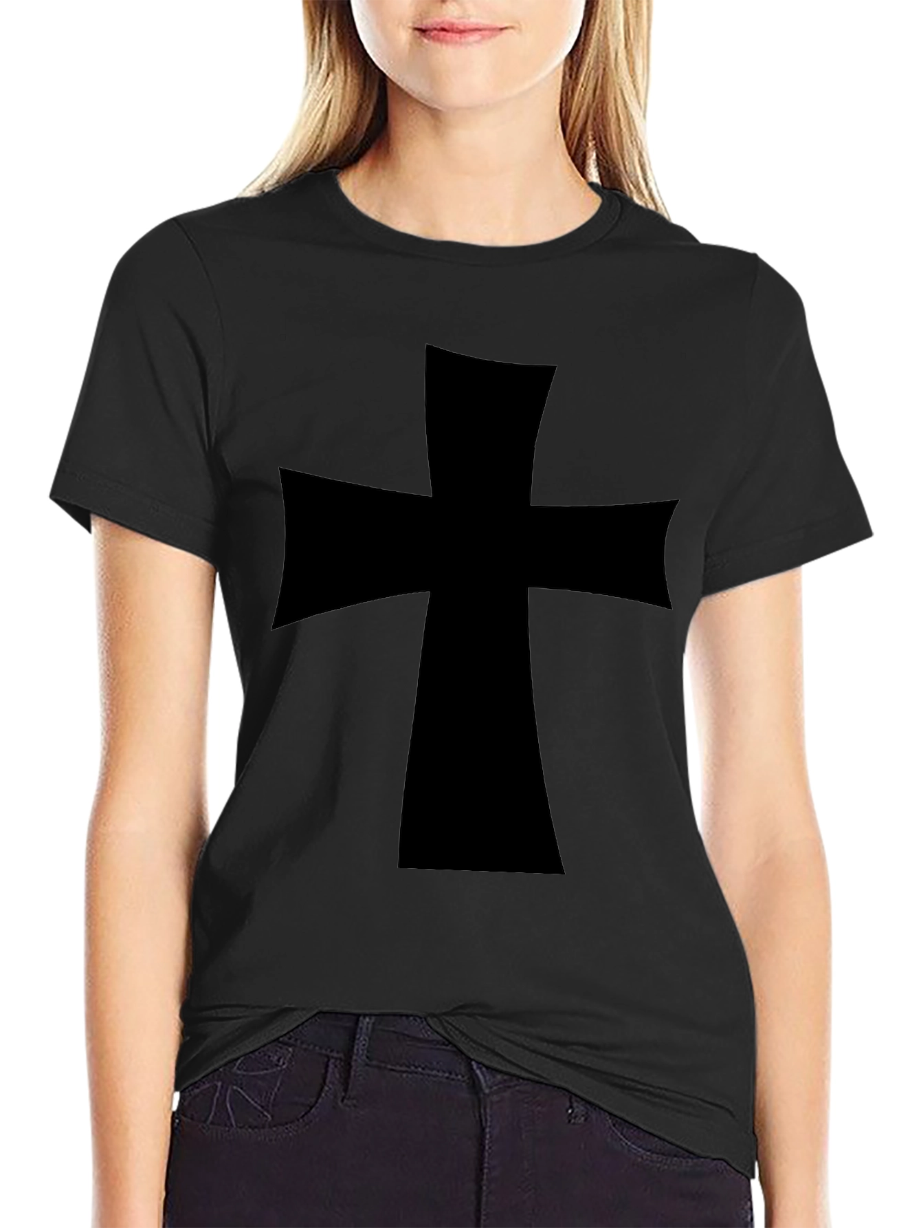 Black T-Shirt with Cross Graphic