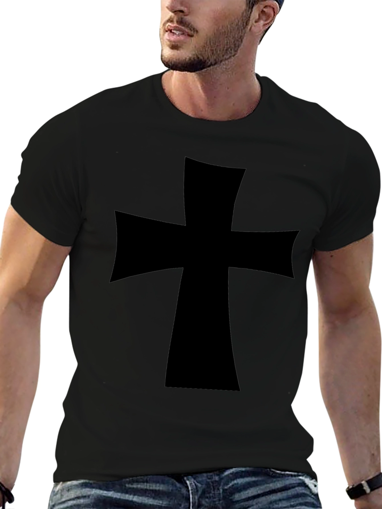 Black T-Shirt with Cross Graphic