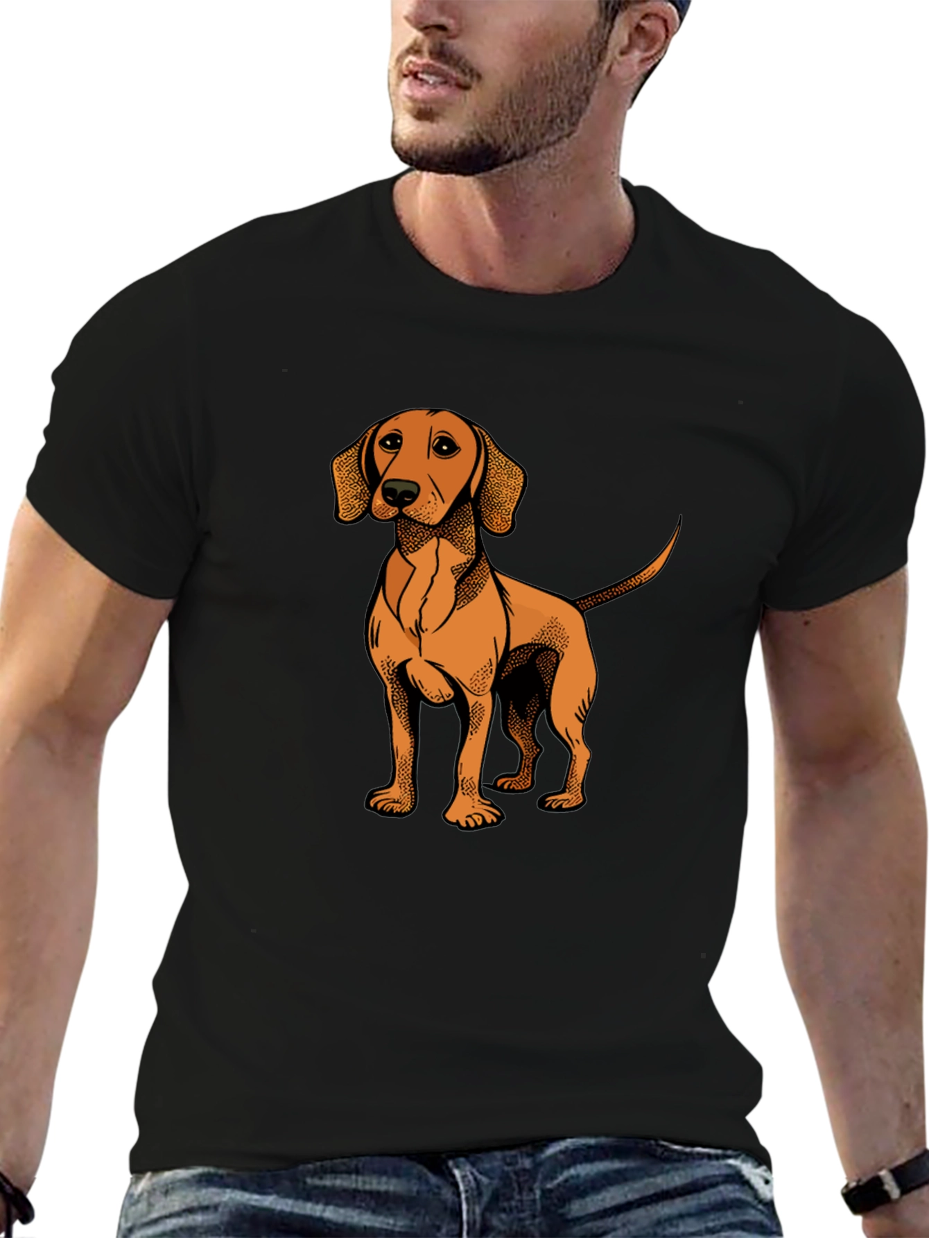 Dog Graphic T-Shirt - Mens Black Cotton Tee