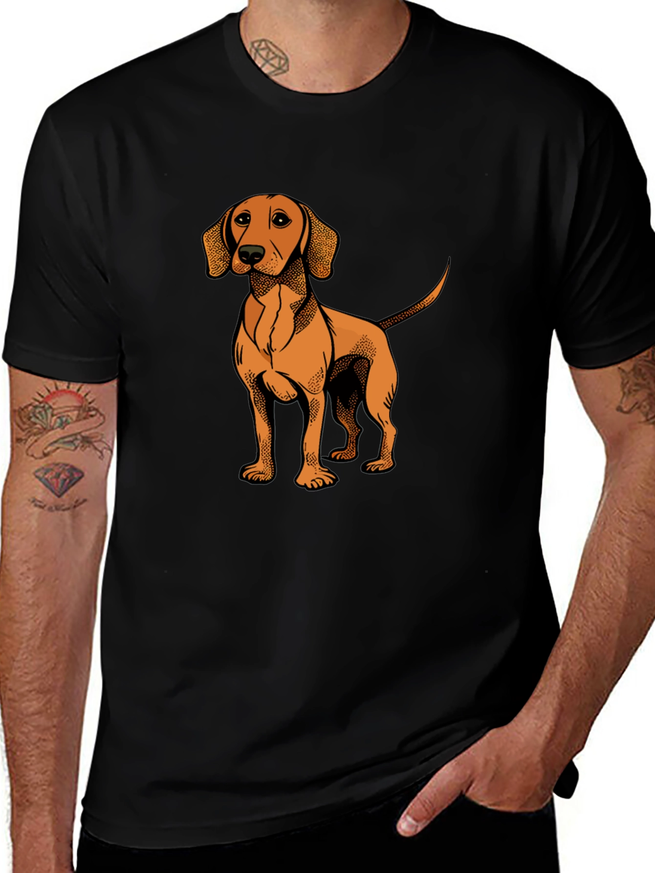 Dog Graphic T-Shirt - Mens Black Cotton Tee