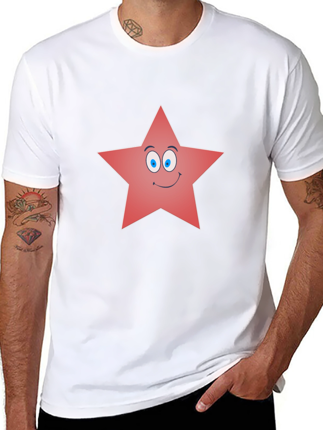 Funny Star Graphic Tee - Black Cotton Blend Shirt