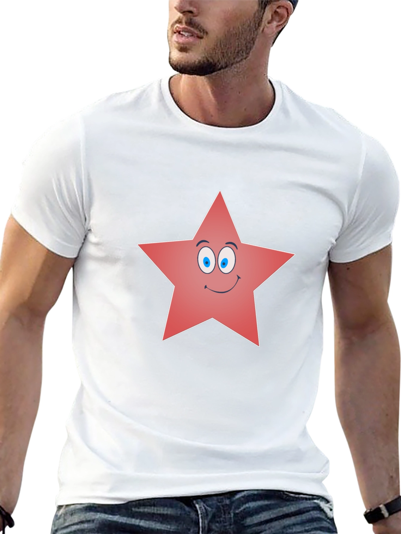 Funny Star Graphic Tee - Black Cotton Blend Shirt
