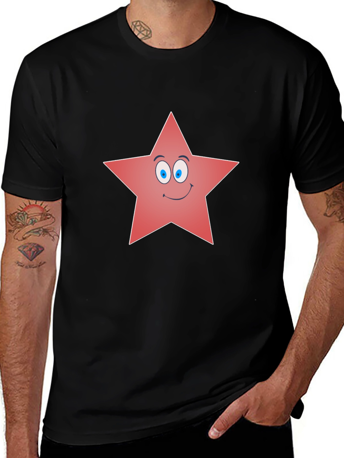 Funny Star Graphic Tee - Black Cotton Blend Shirt