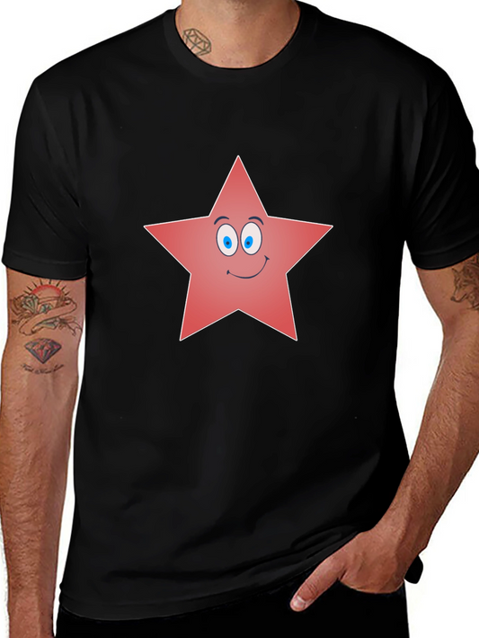 Funny Star Graphic Tee - Black Cotton Blend Shirt