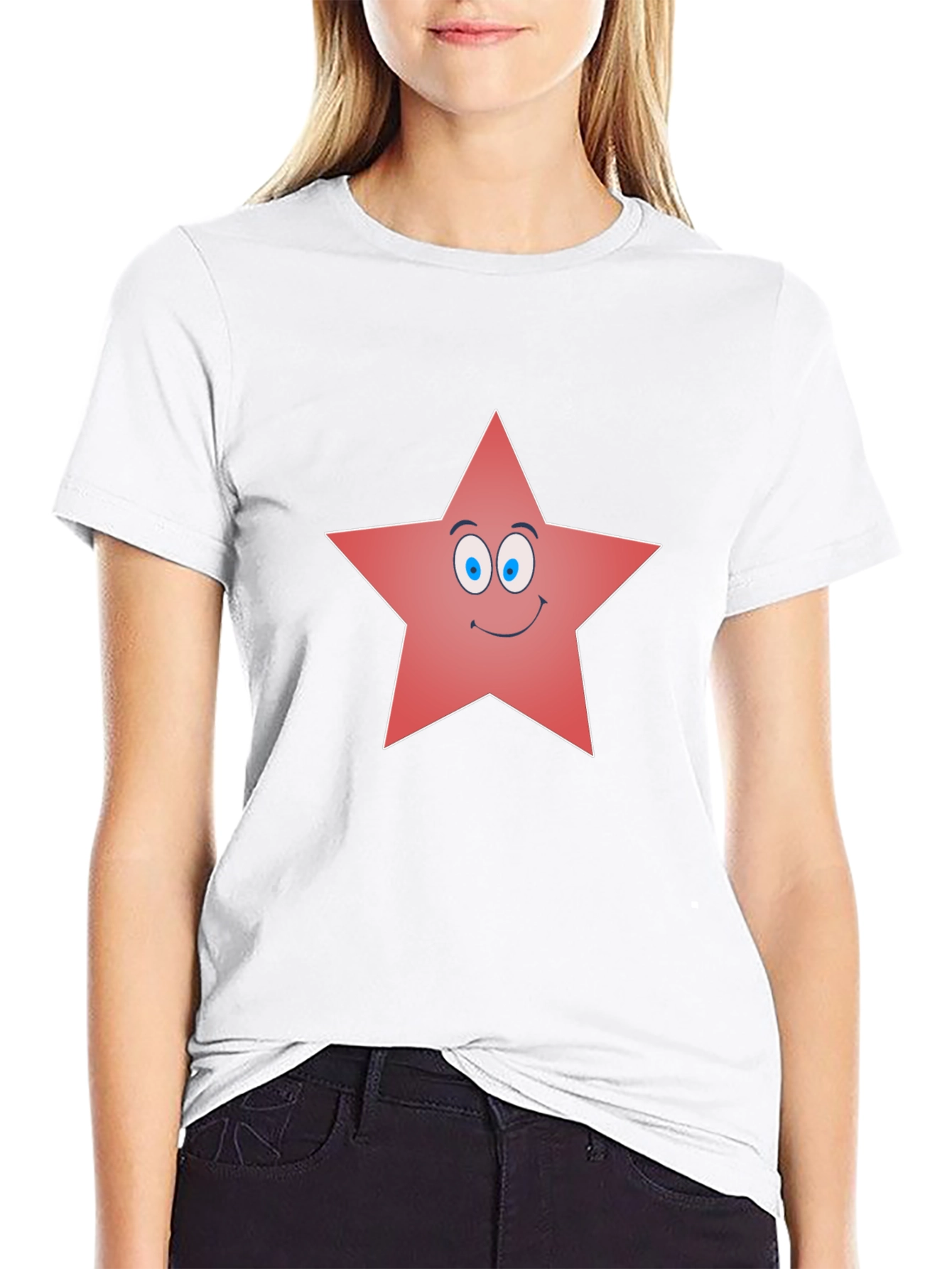Funny Star Graphic Tee - Black Cotton Blend Shirt