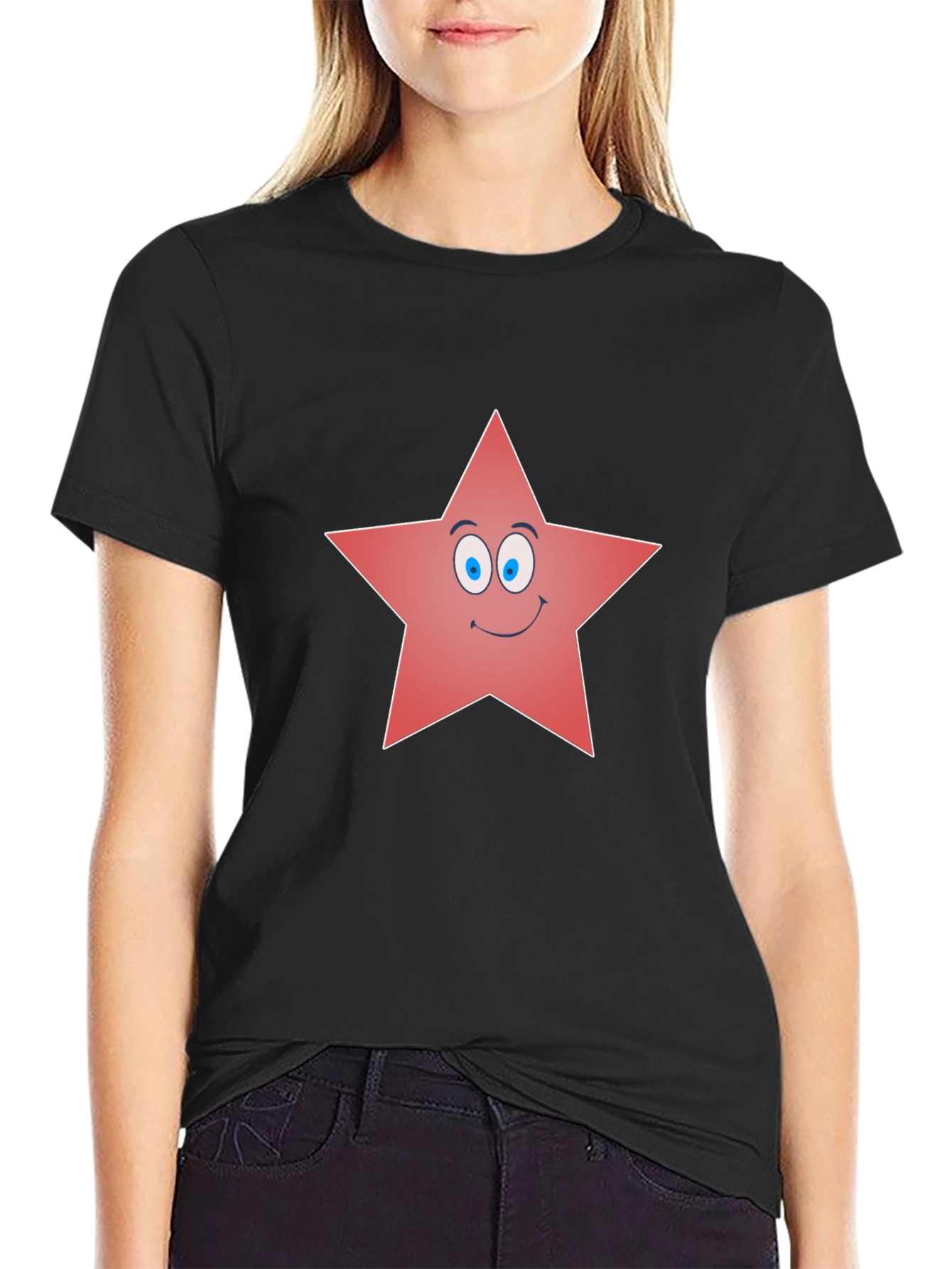 Funny Star Graphic Tee - Black Cotton Blend Shirt
