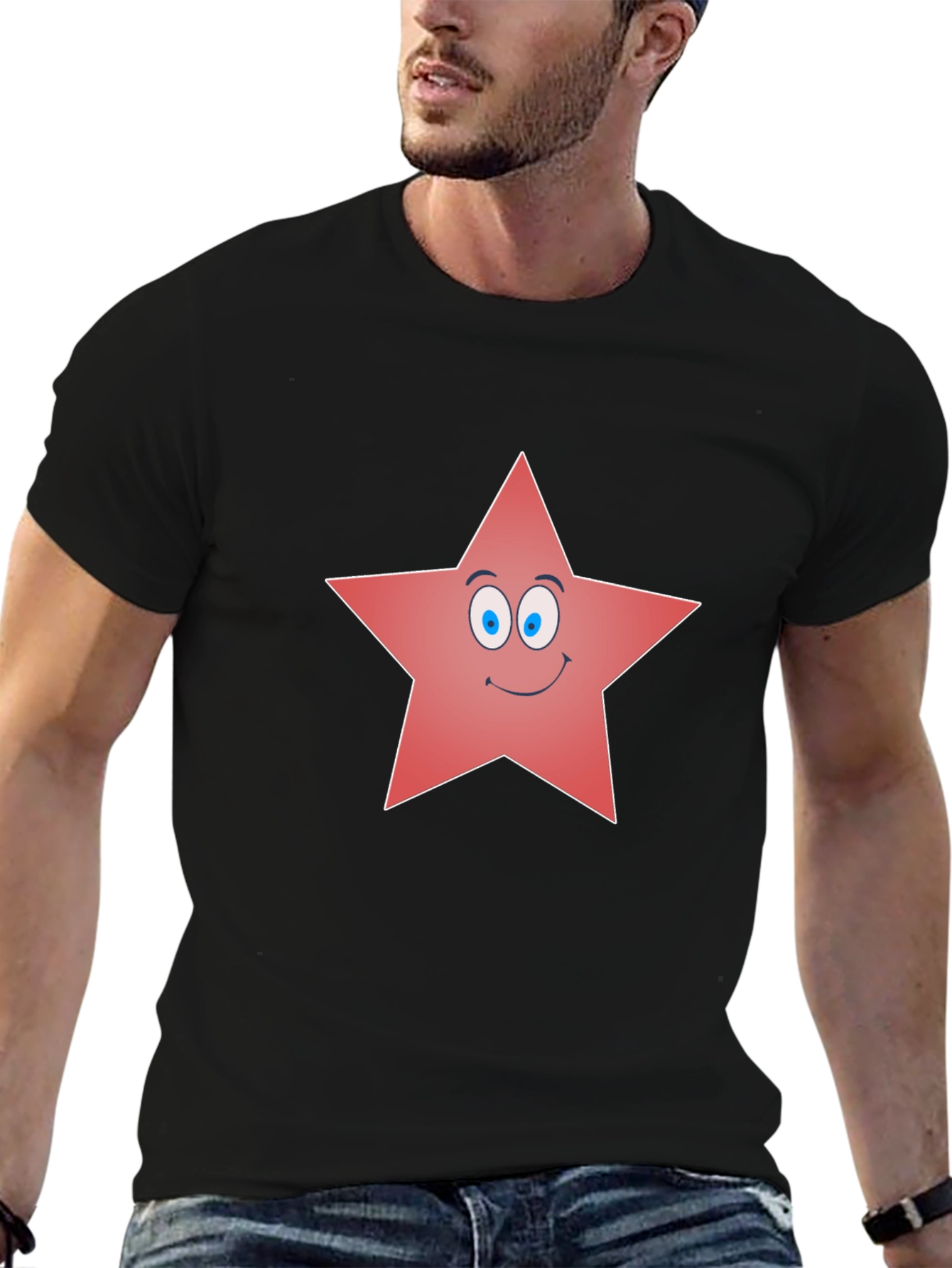 Funny Star Graphic Tee - Black Cotton Blend Shirt