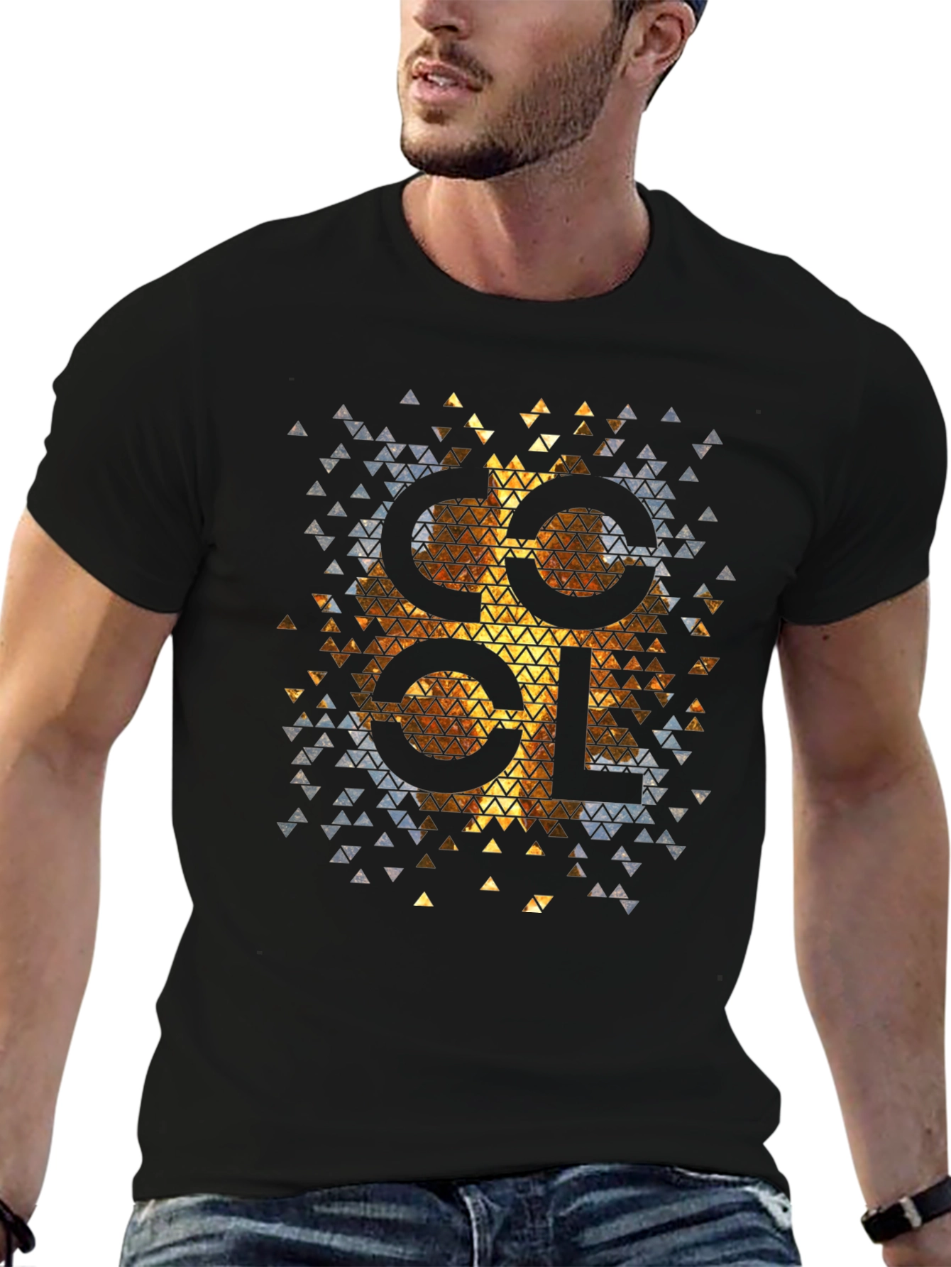Cool Geometric Triangle Pattern Black Tee