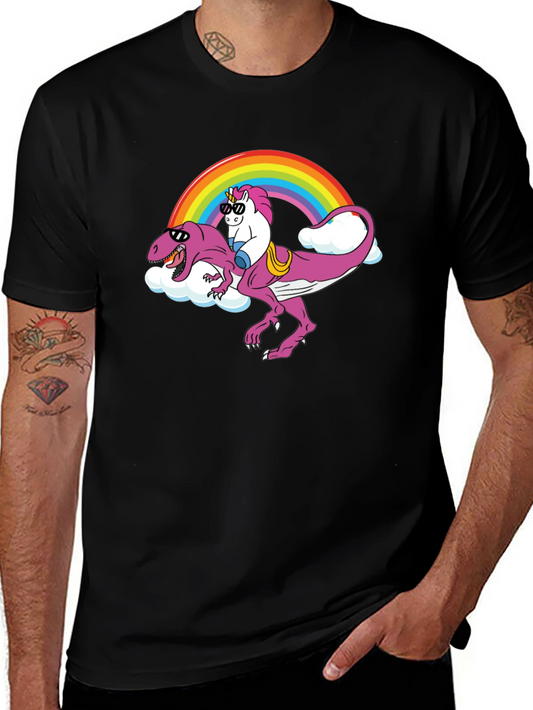 Unicorn Riding Dinosaur T-Shirt - Rainbow Design