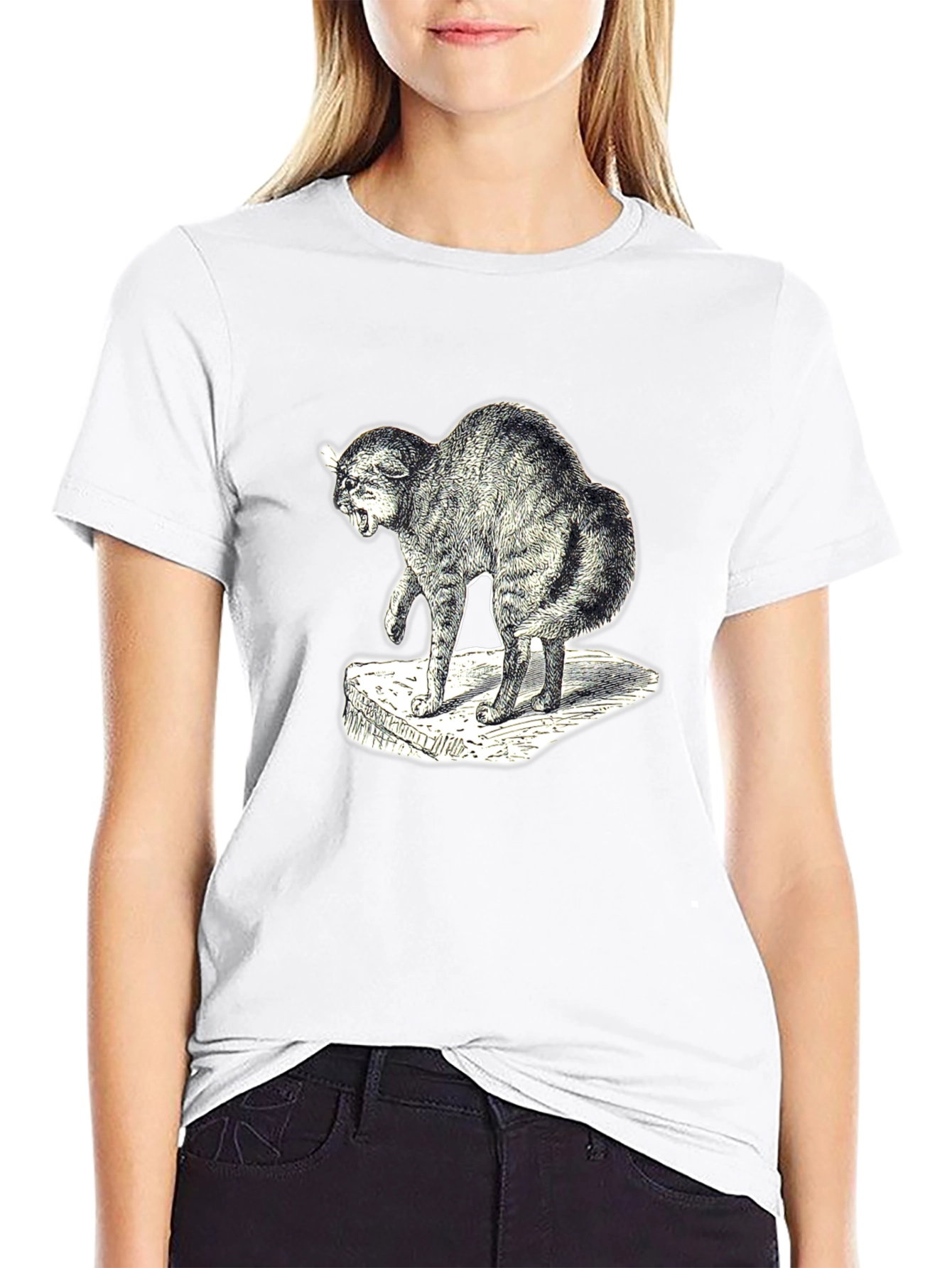 Distressed Cat Graphic Tee - Unisex Black T-Shirt