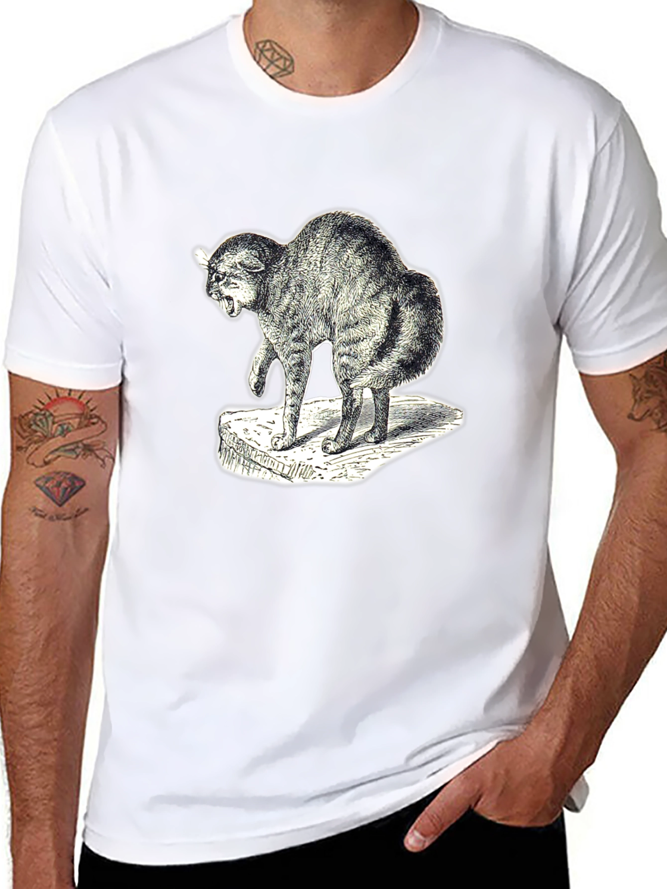 Distressed Cat Graphic Tee - Unisex Black T-Shirt