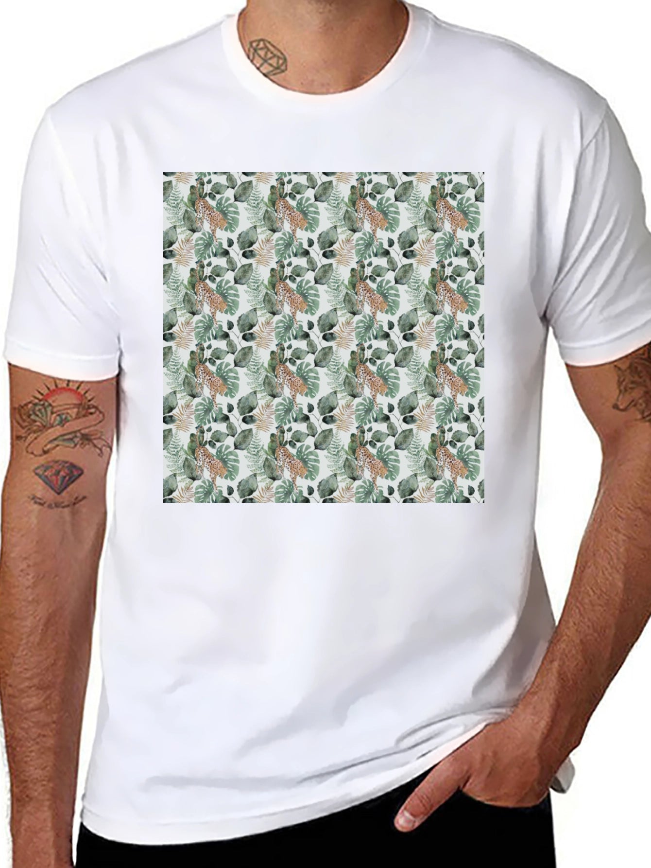Tropical Leaves & Leopard Print Tee
