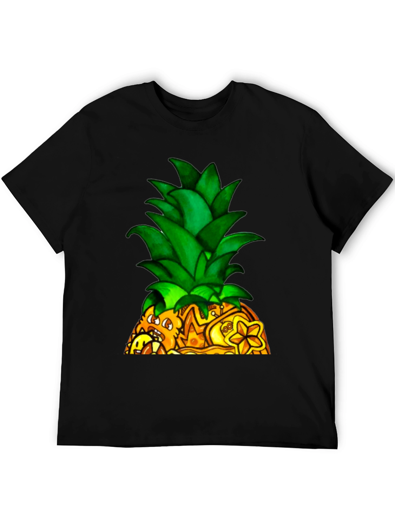 Novelty Pineapple Graphic Black T-Shirt