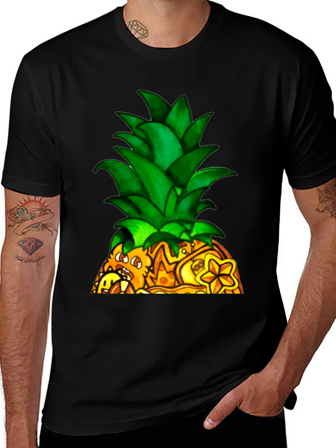 Novelty Pineapple Graphic Black T-Shirt