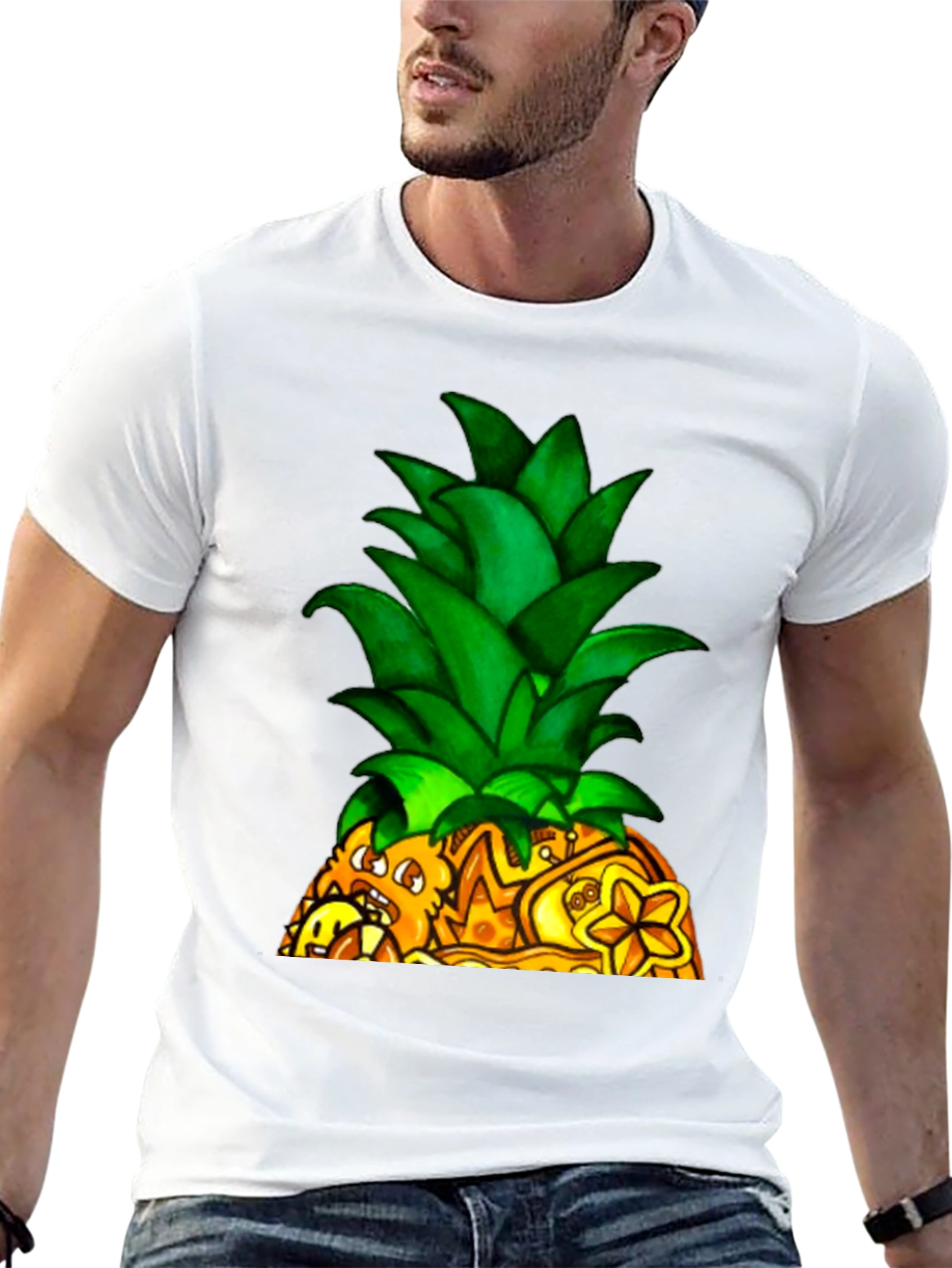 Novelty Pineapple Graphic Black T-Shirt