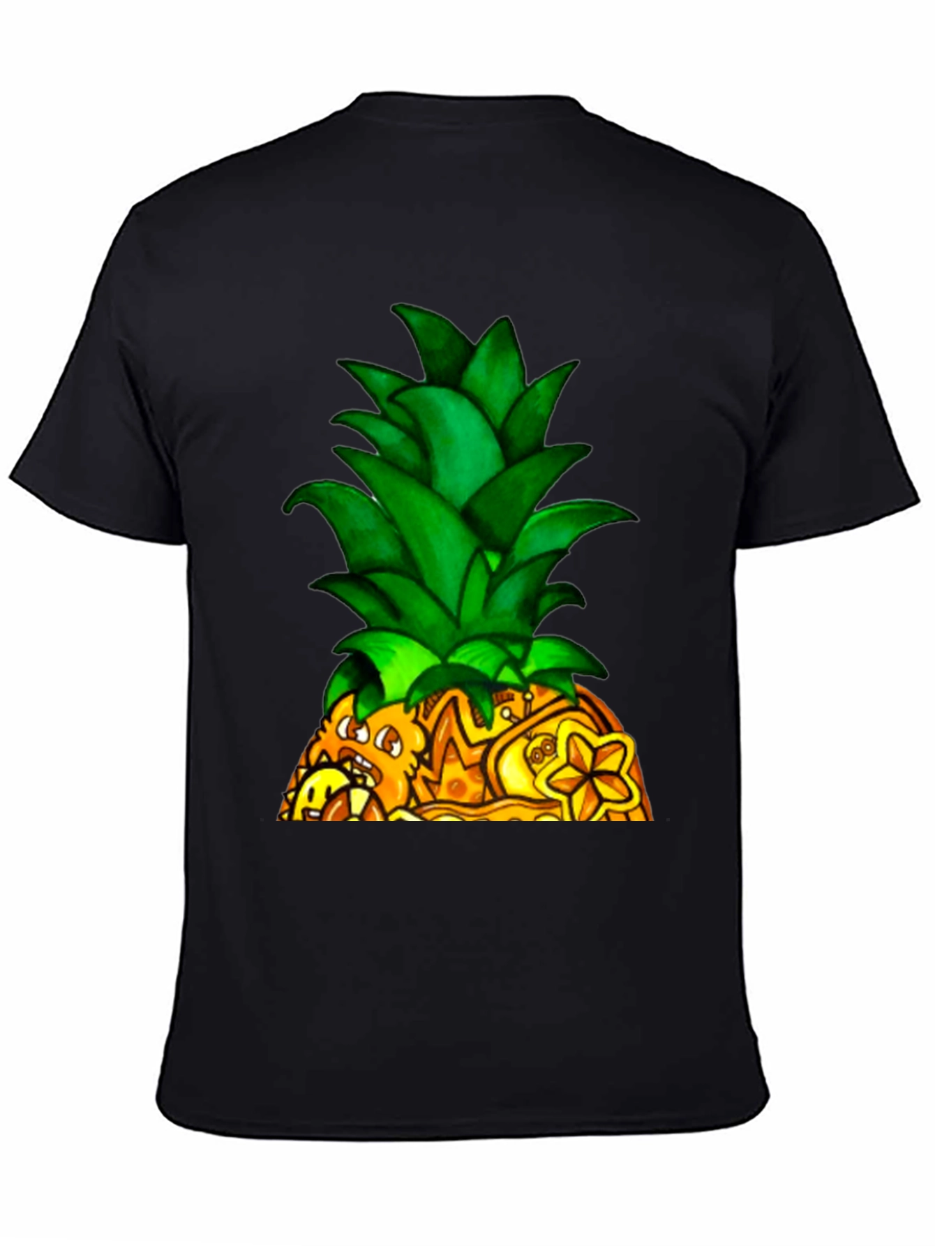 Novelty Pineapple Graphic Black T-Shirt