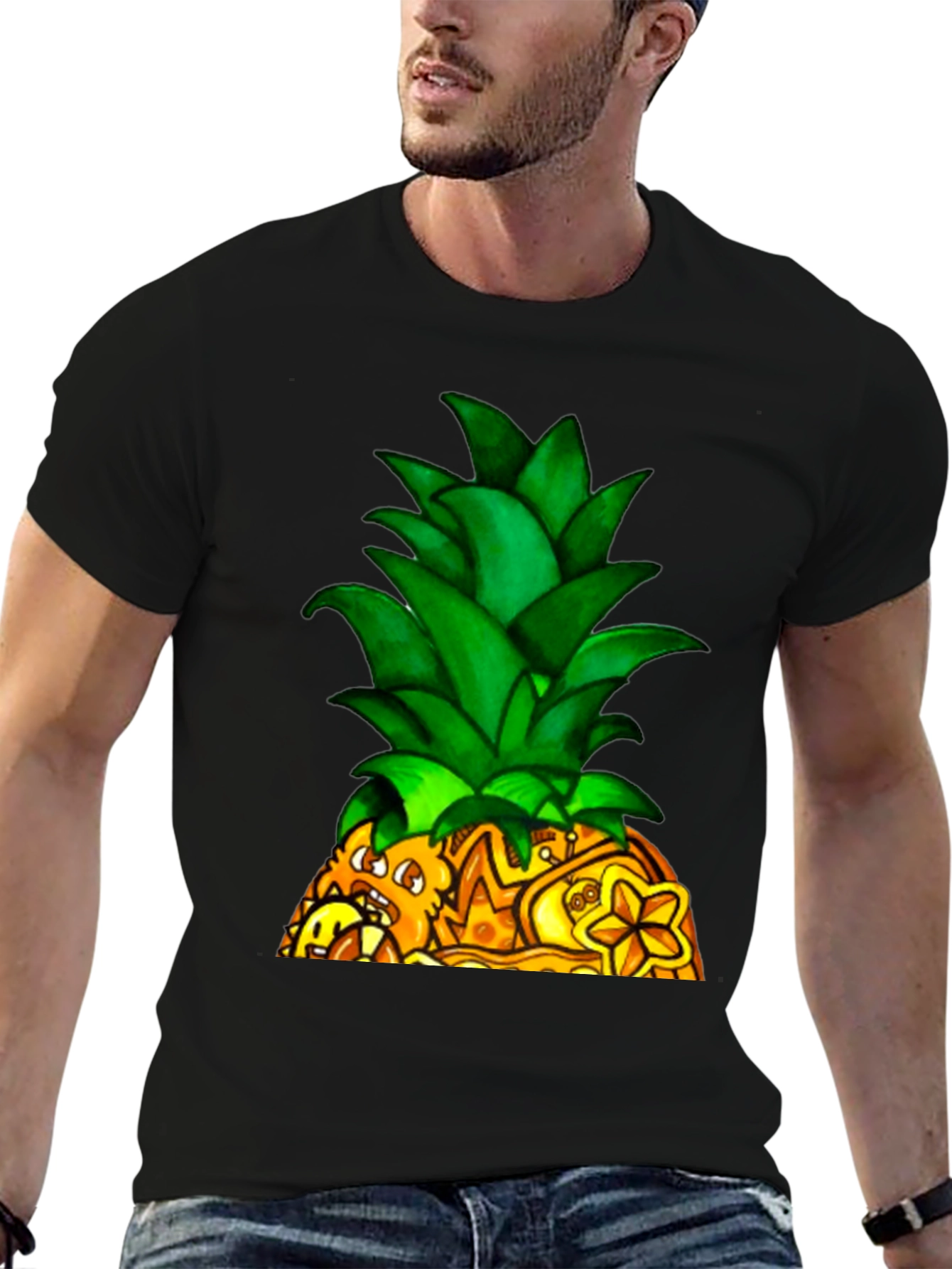 Novelty Pineapple Graphic Black T-Shirt