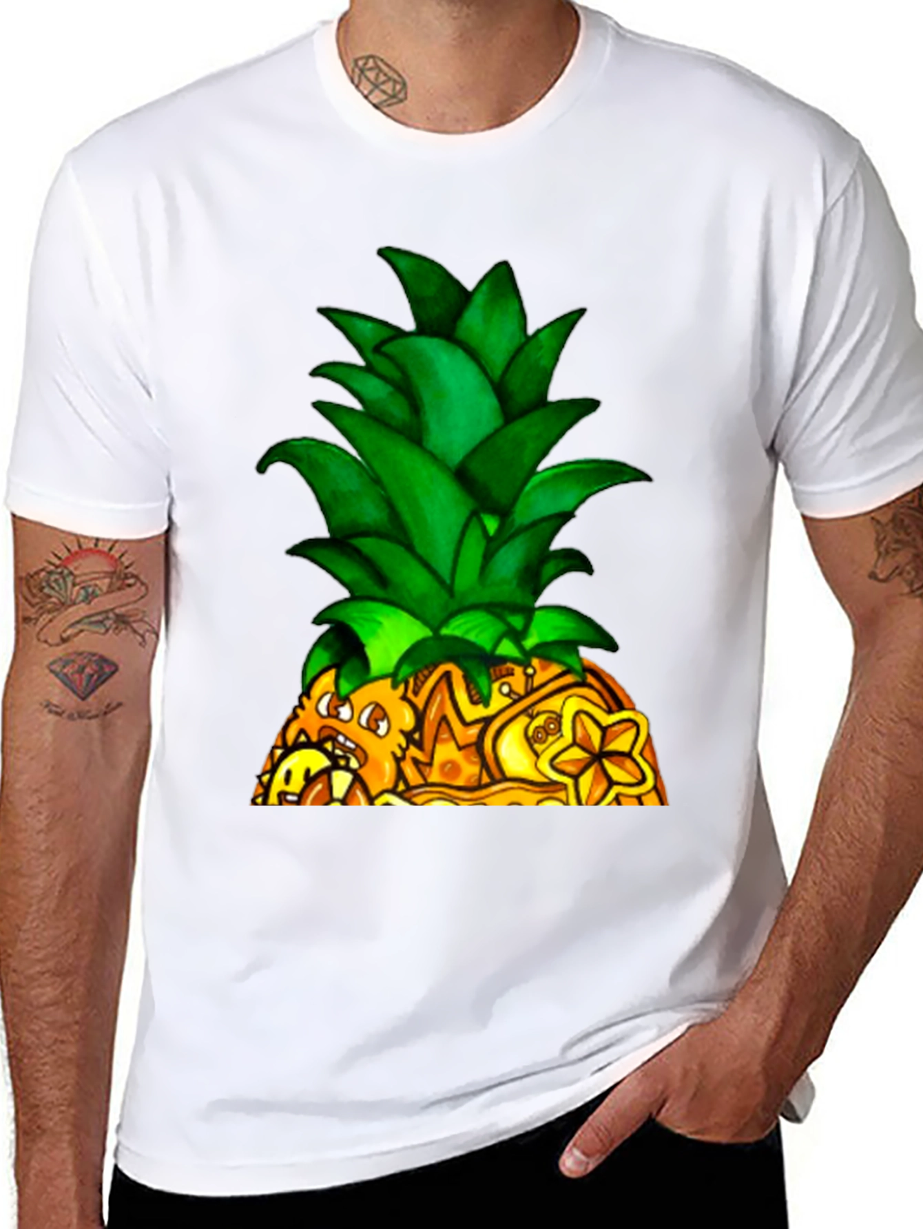 Novelty Pineapple Graphic Black T-Shirt