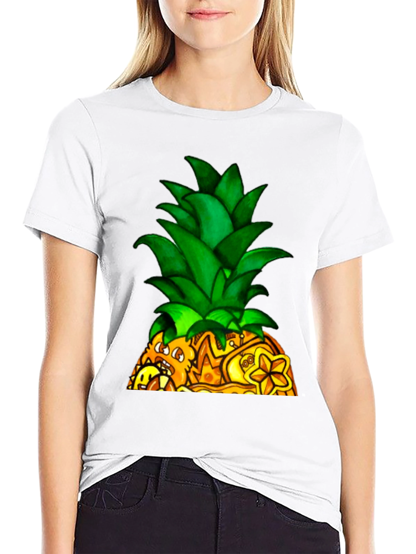 Novelty Pineapple Graphic Black T-Shirt