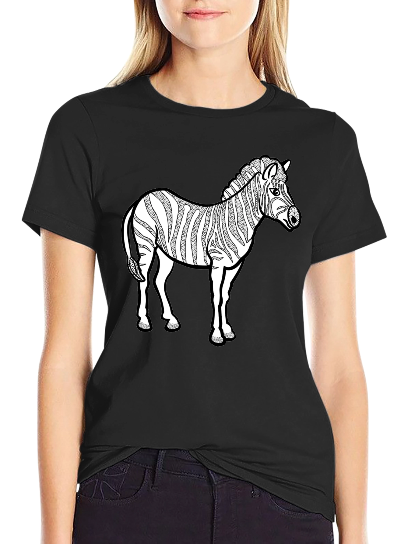 Zebra Graphic Print T-Shirt - Black