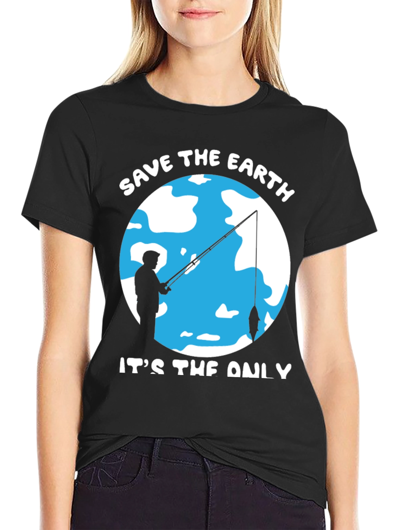 Save the Earth Graphic Tee Fishing Design