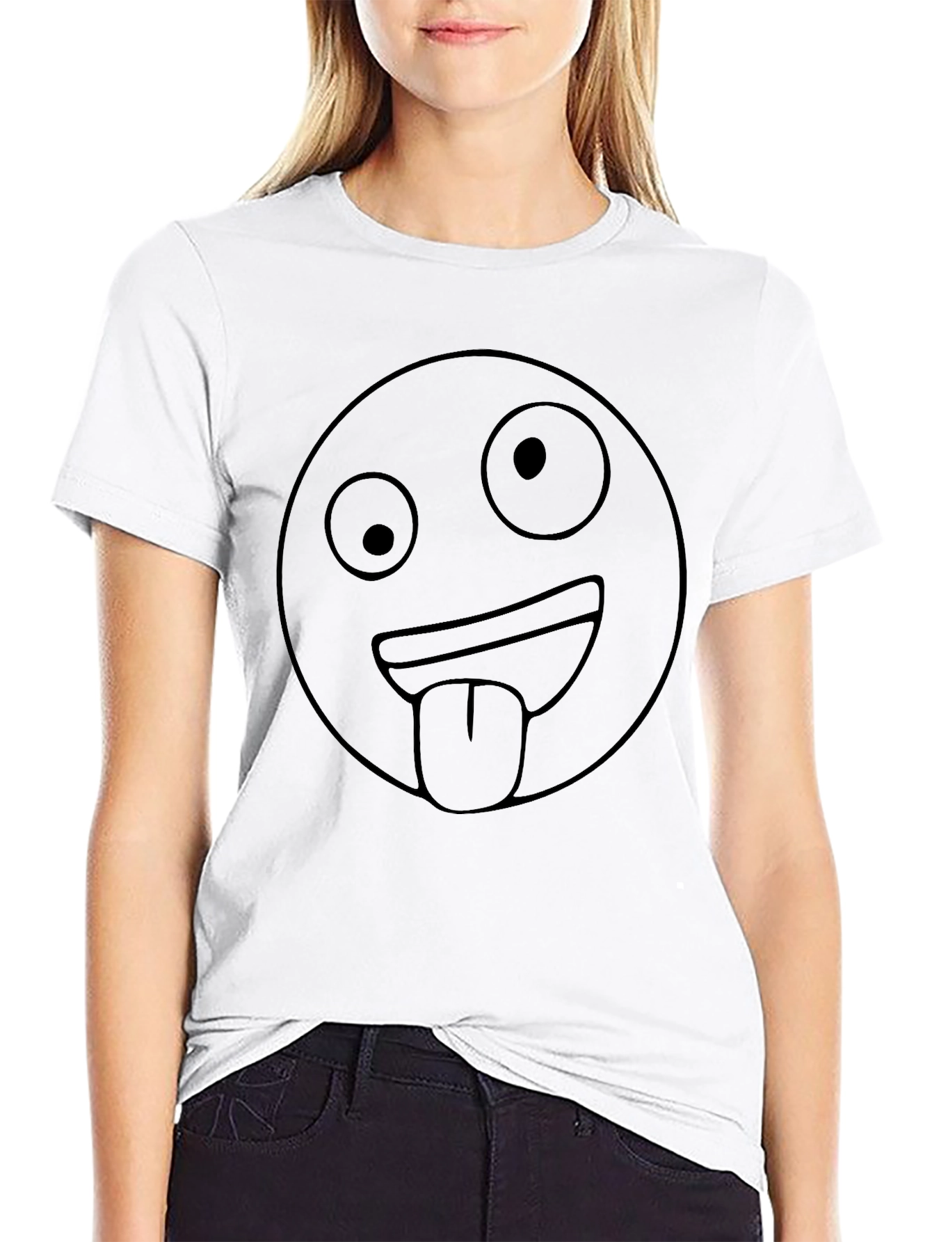 Funny Emoji Tongue Out Black T-Shirt