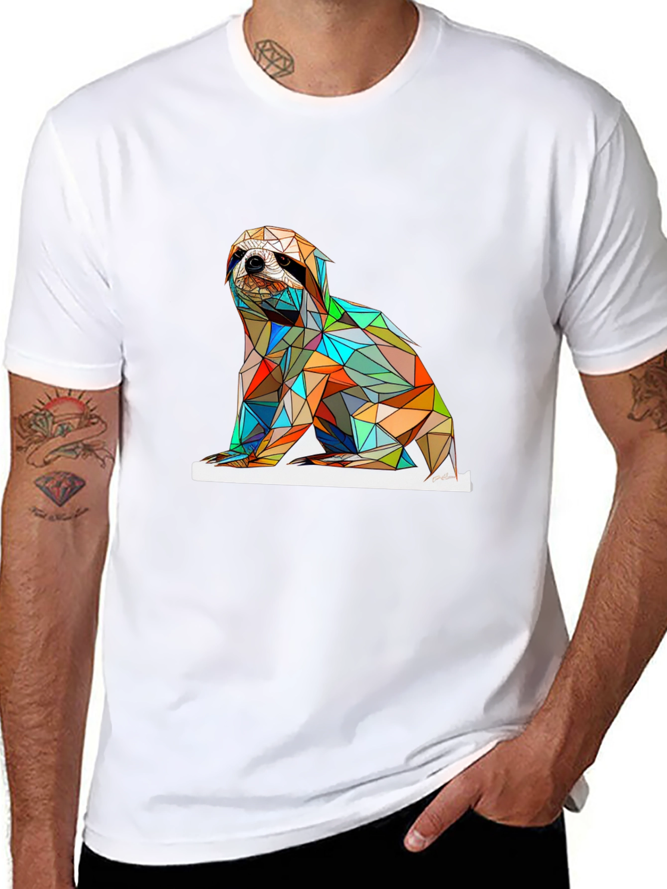 Geometric Sloth Graphic T-Shirt - Modern & Stylish