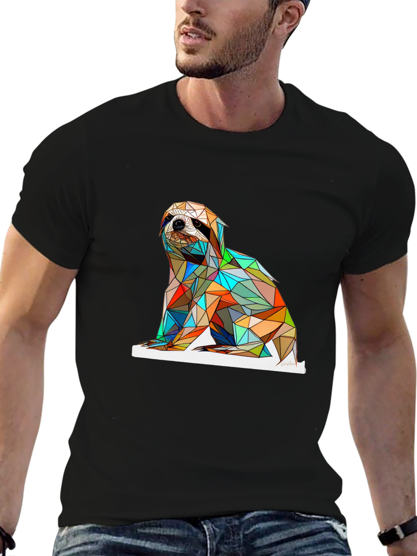 Geometric Sloth Graphic T-Shirt - Modern & Stylish