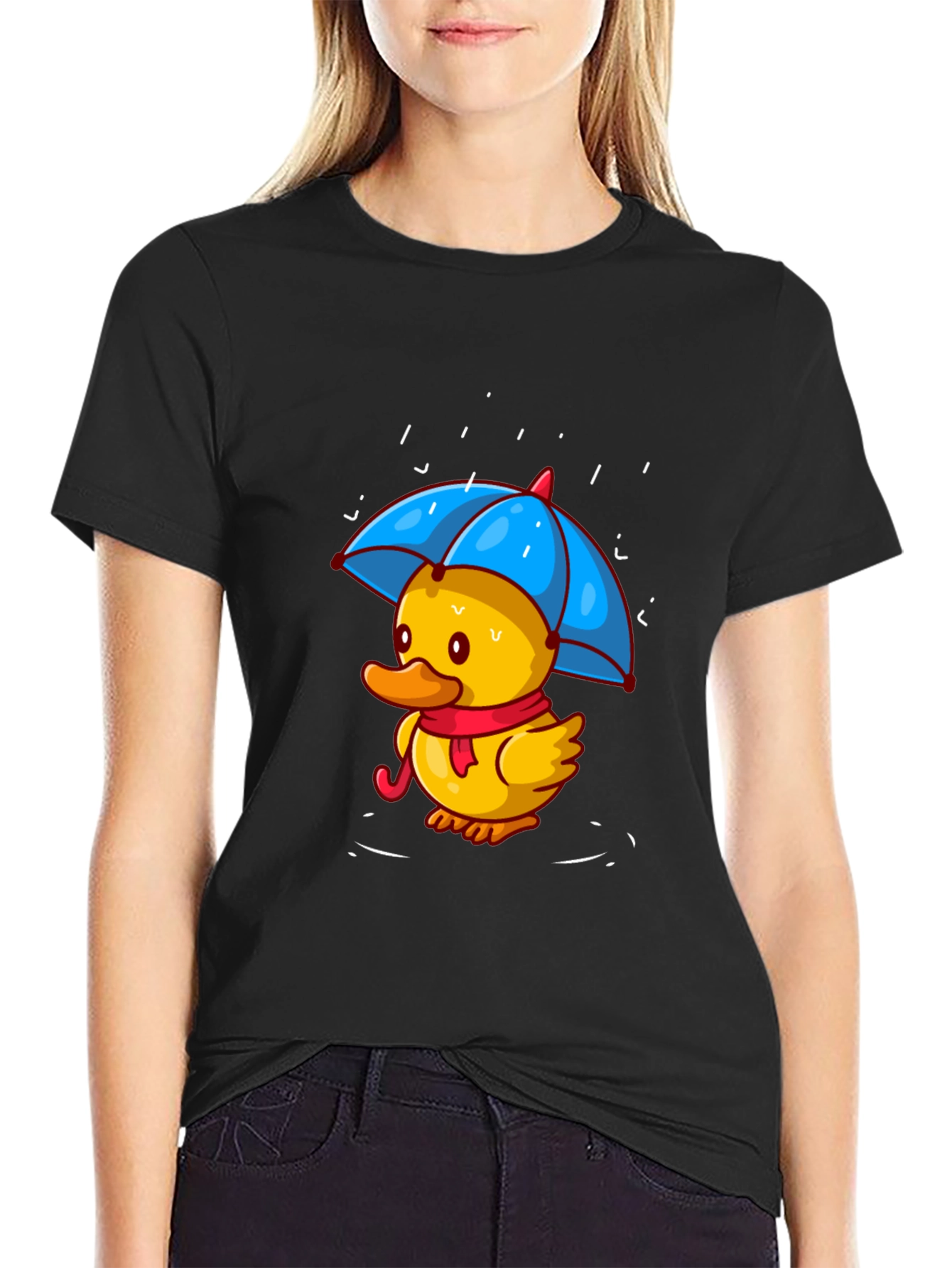 Duck Under Umbrella Black T-Shirt