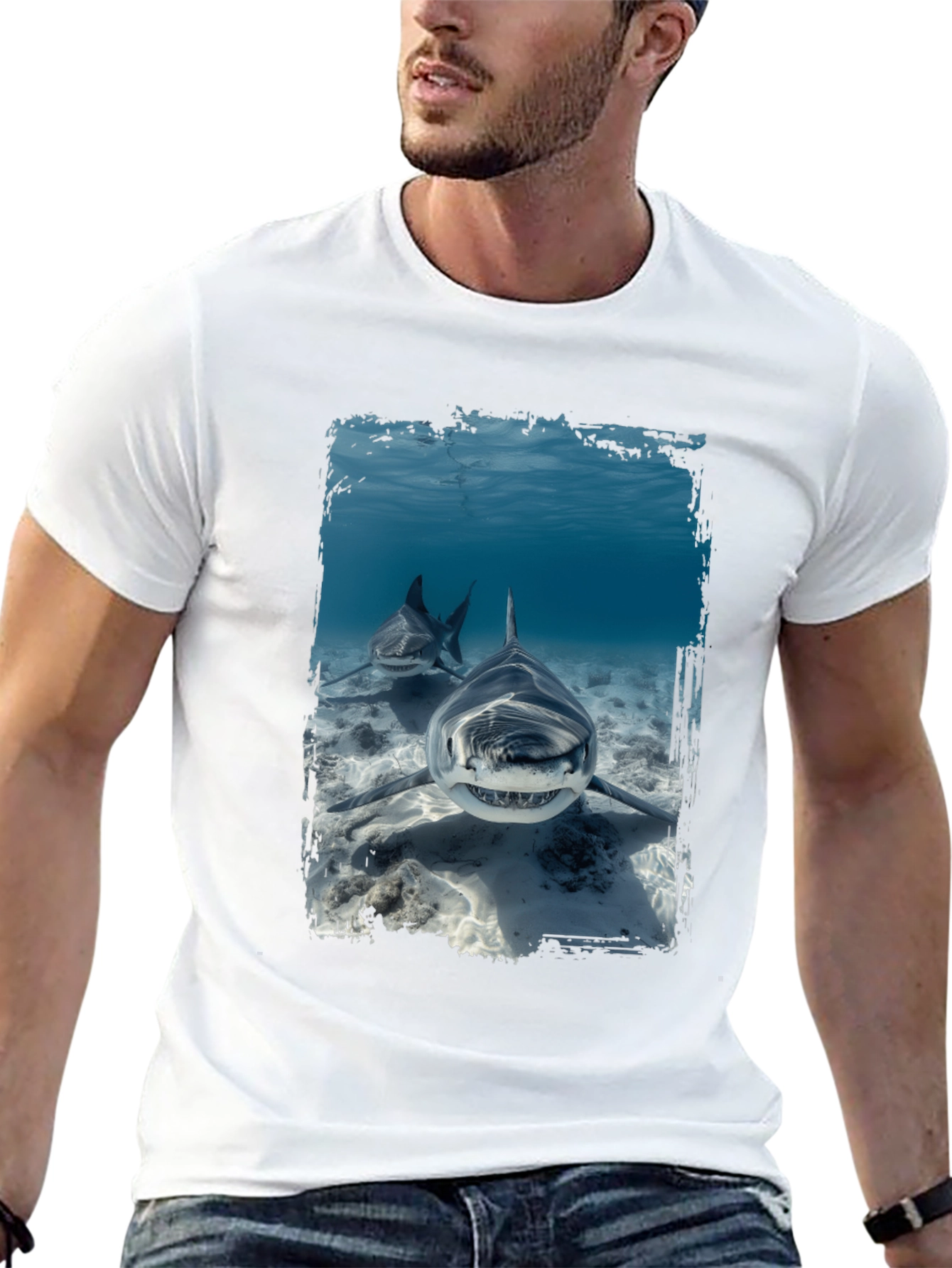 Shark Attack Graphic T-Shirt - Black