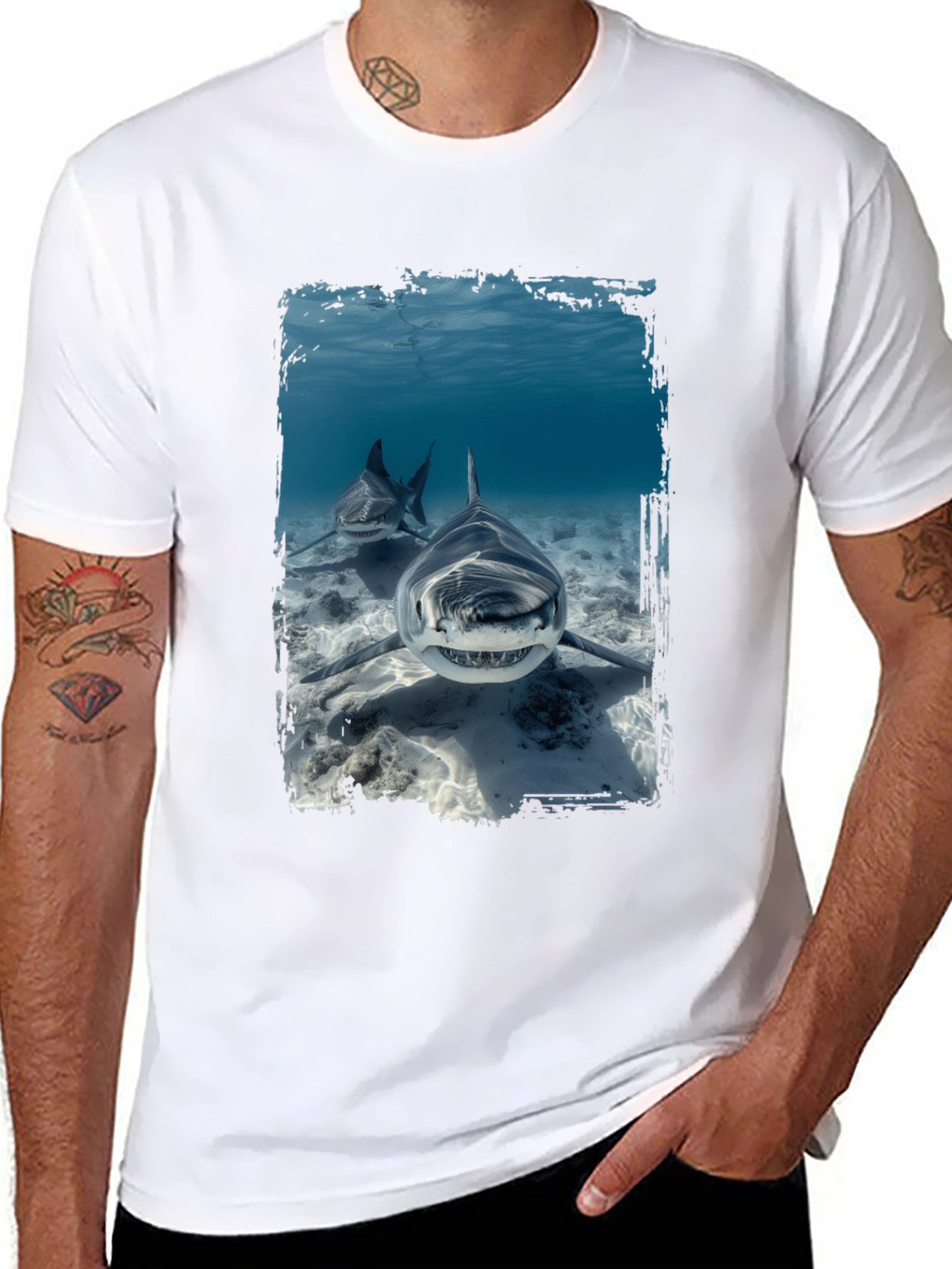 Shark Attack Graphic T-Shirt - Black