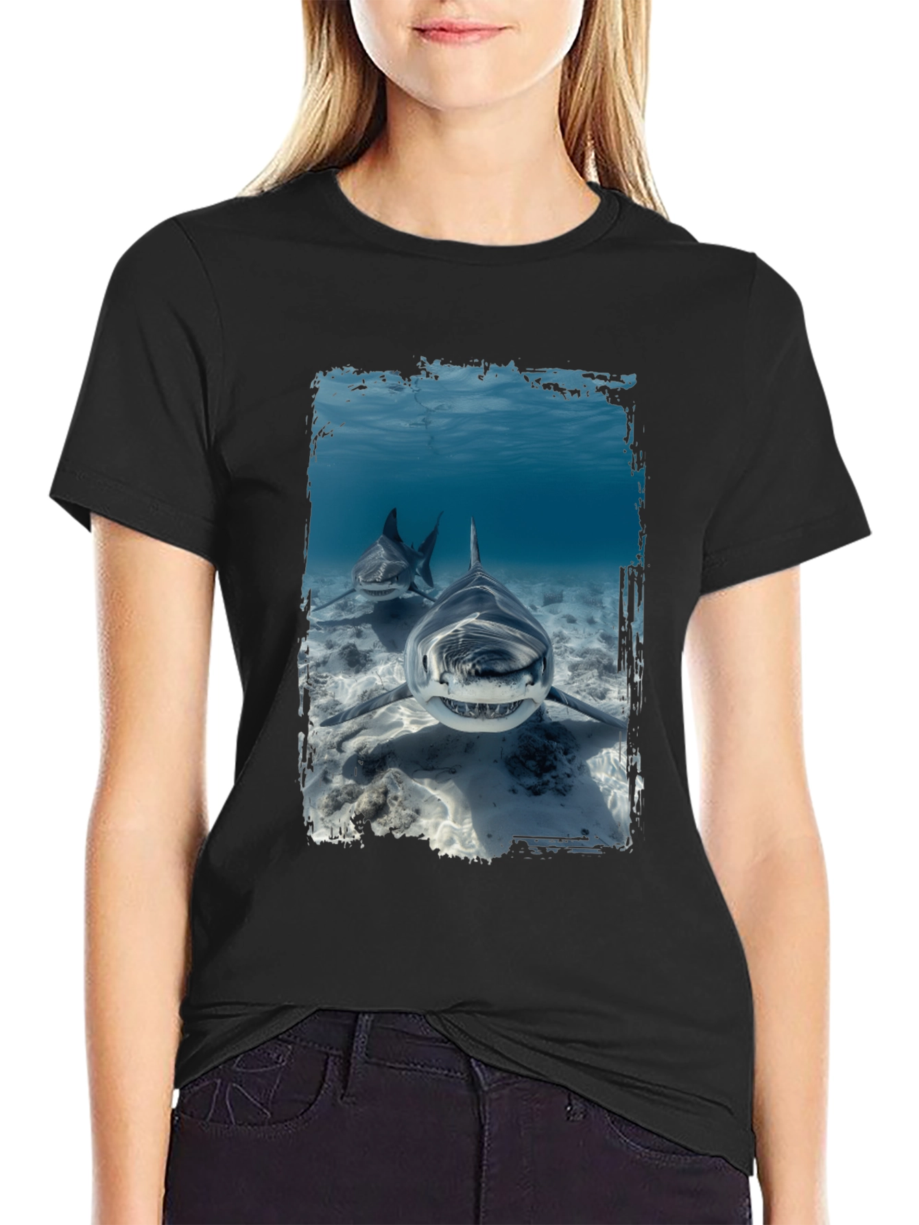 Shark Attack Graphic T-Shirt - Black