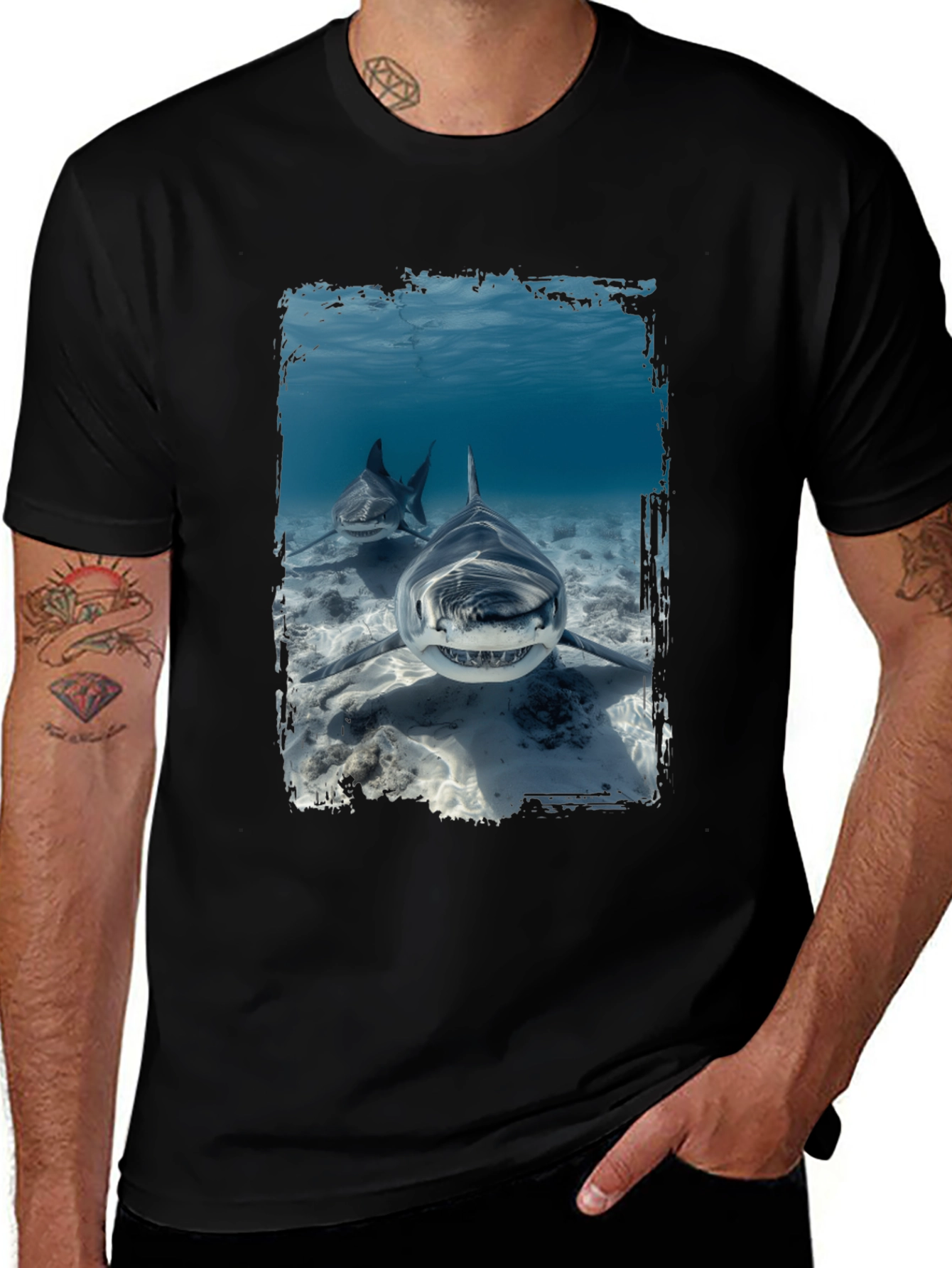 Shark Attack Graphic T-Shirt - Black