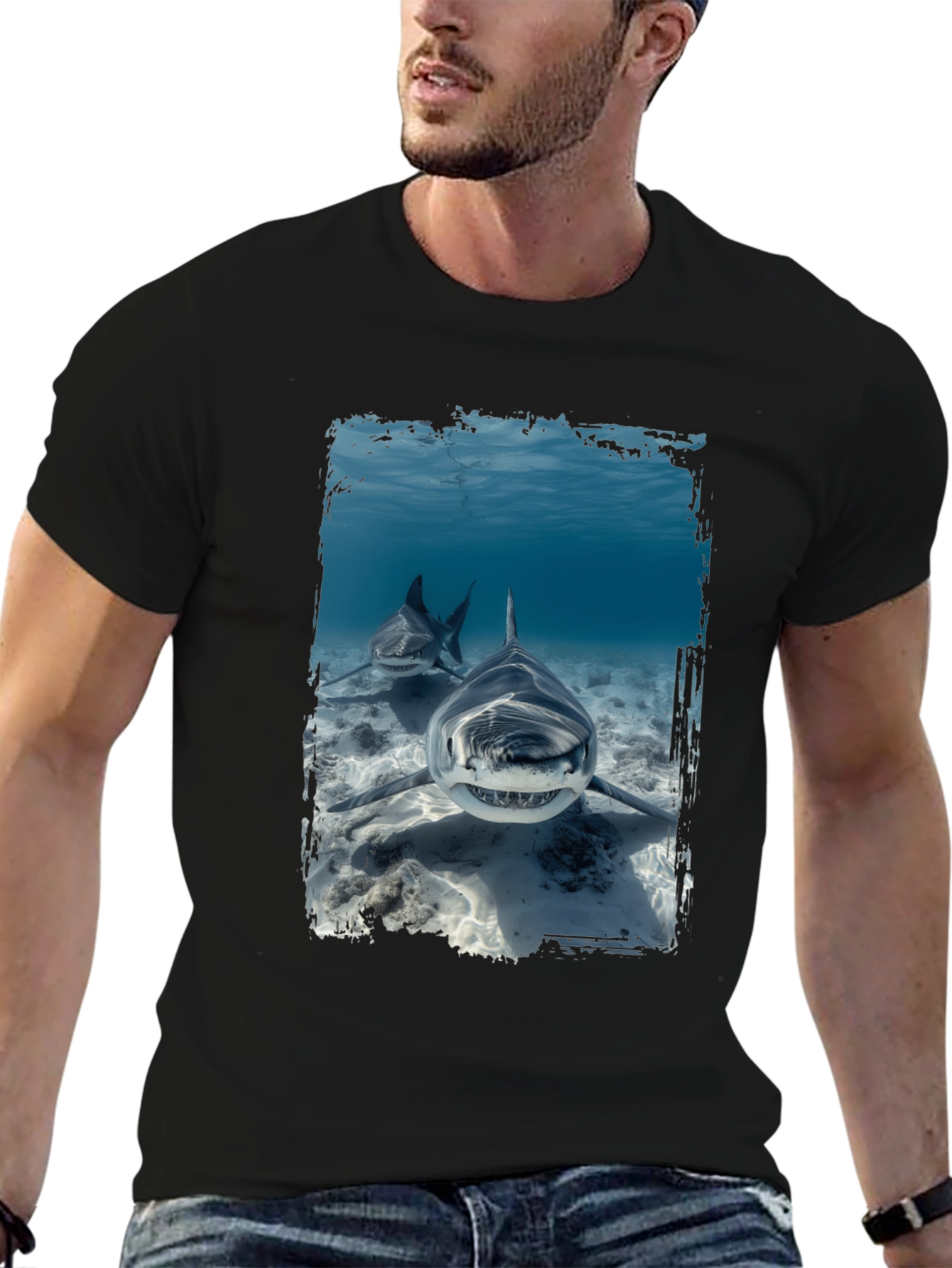 Shark Attack Graphic T-Shirt - Black