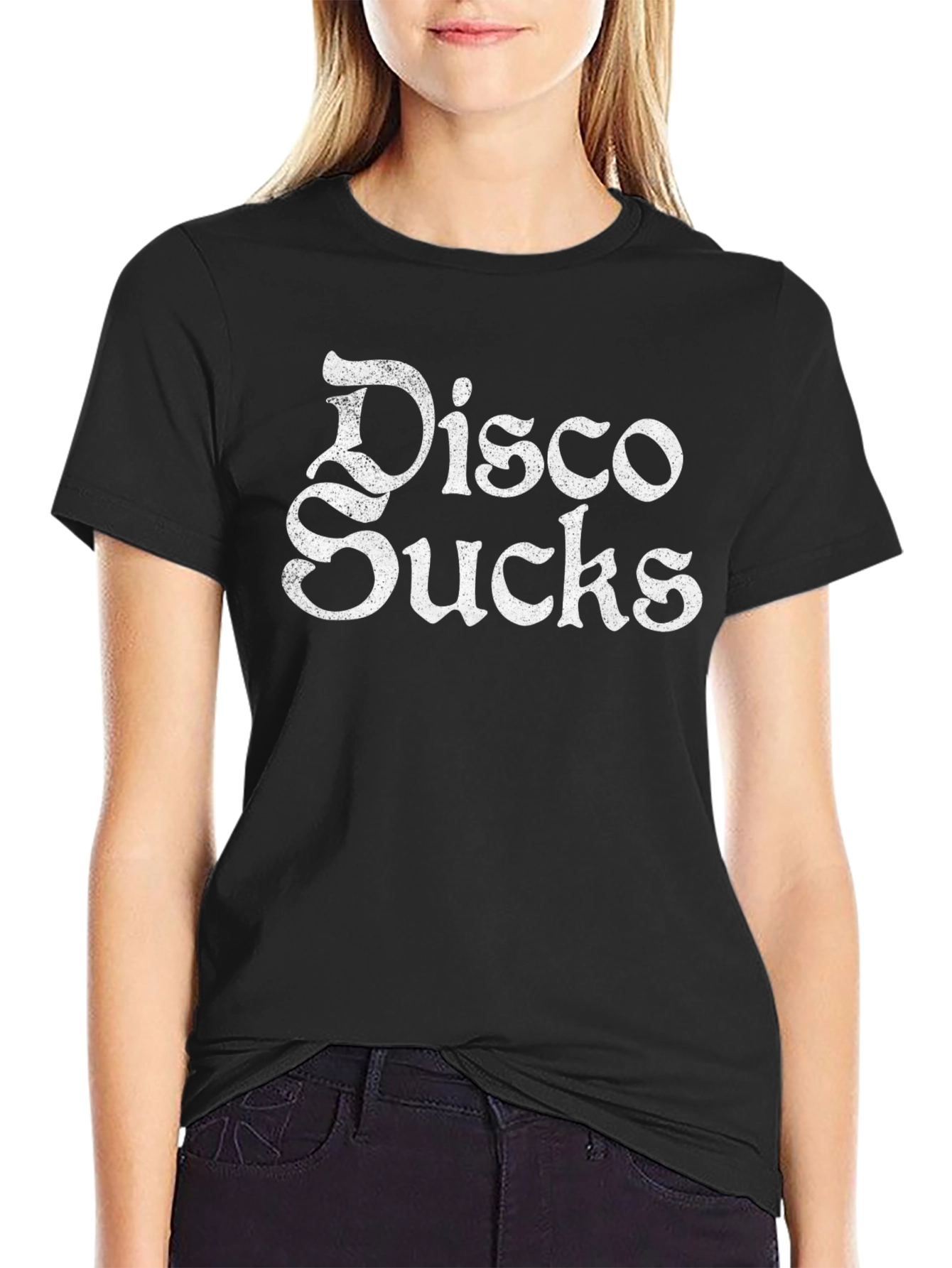 Disco Sucks Graphic Print Black T-Shirt