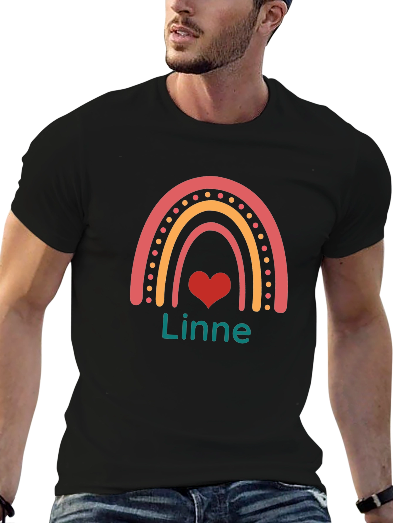 Rainbow Heart Tee: Personalized Linne T-Shirt