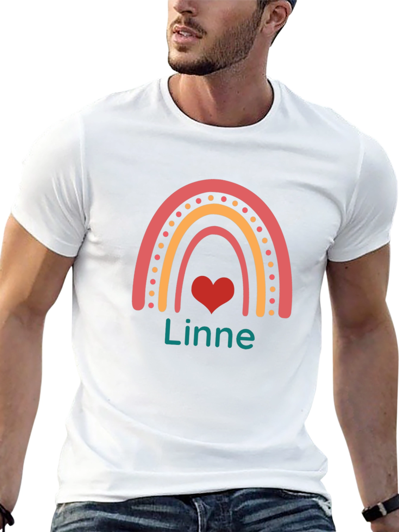 Rainbow Heart Tee: Personalized Linne T-Shirt