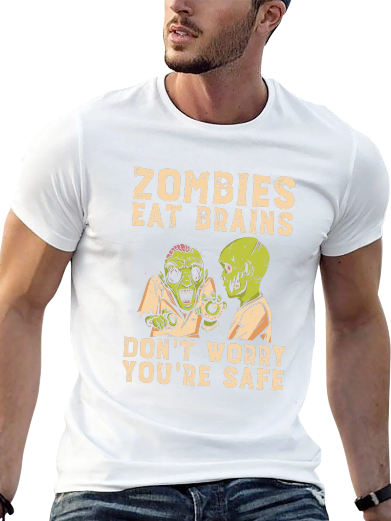 Zombies Eat Brains Graphic Tee - Halloween Humor