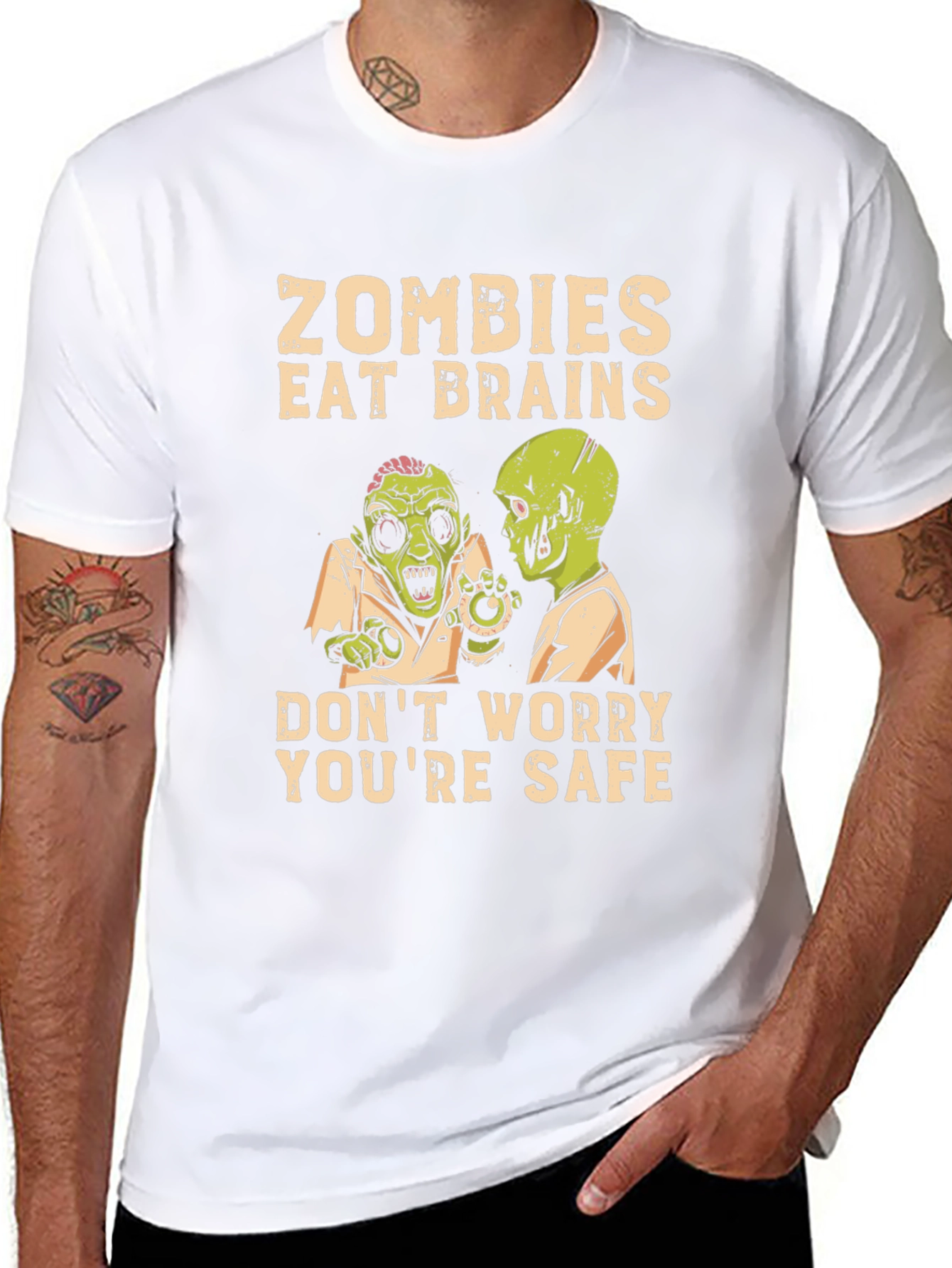 Zombies Eat Brains Graphic Tee - Halloween Humor