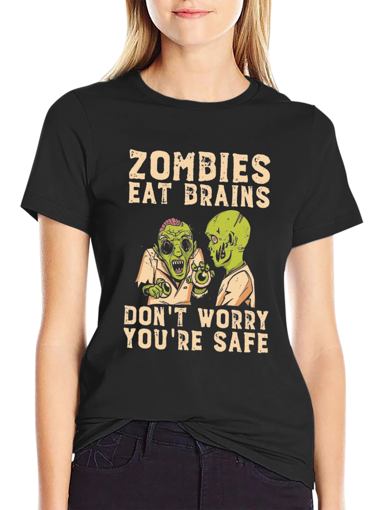 Zombies Eat Brains Graphic Tee - Halloween Humor