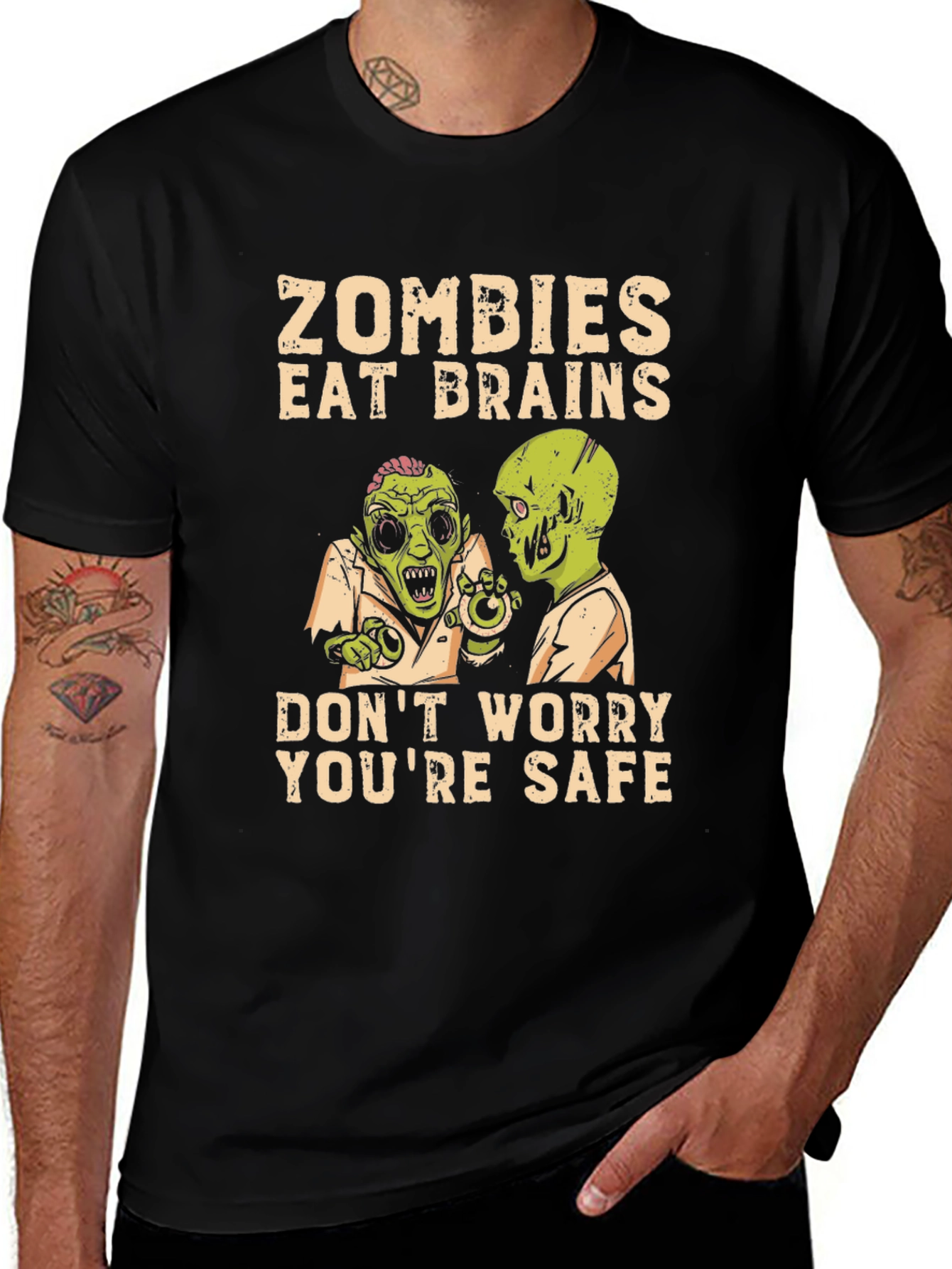 Zombies Eat Brains Graphic Tee - Halloween Humor